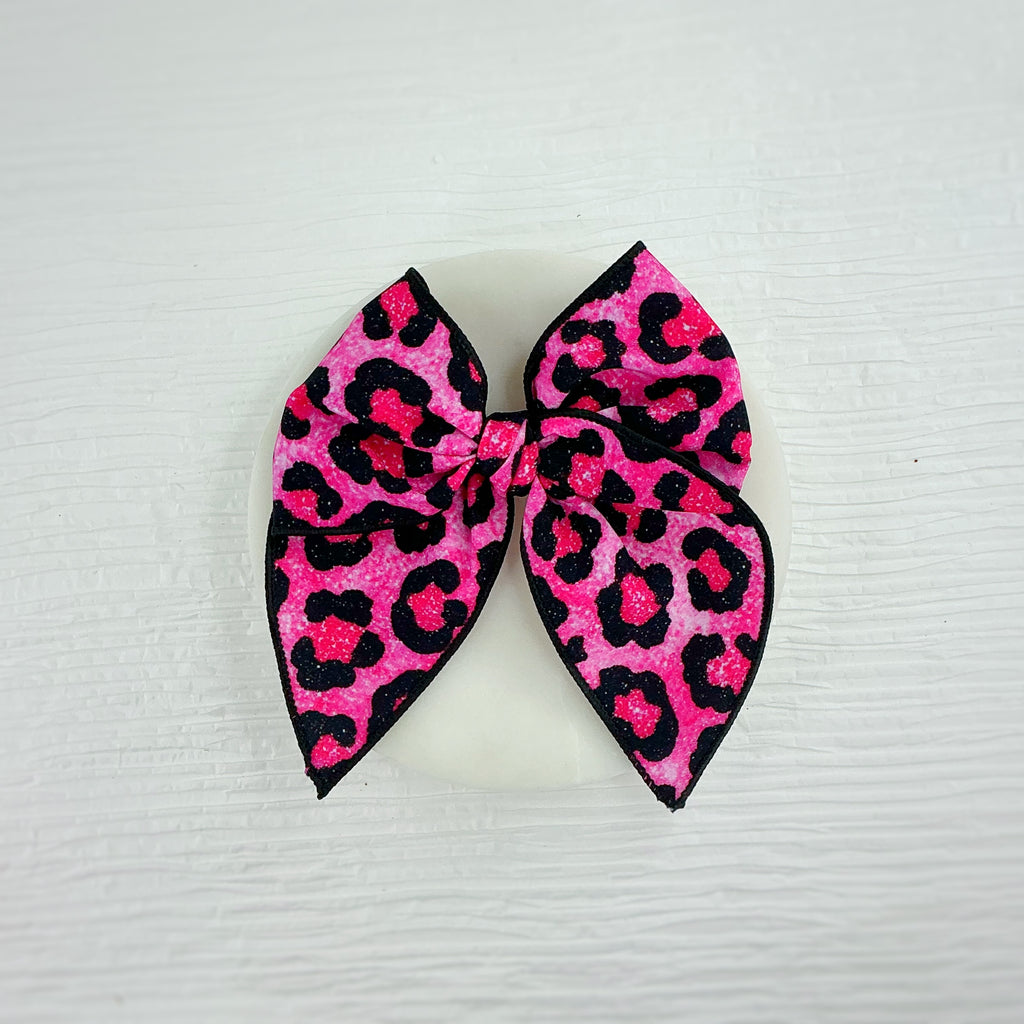 Pink Glitter-Look Leopard Pre-Tied Bow Strip and Scrunchie Collection