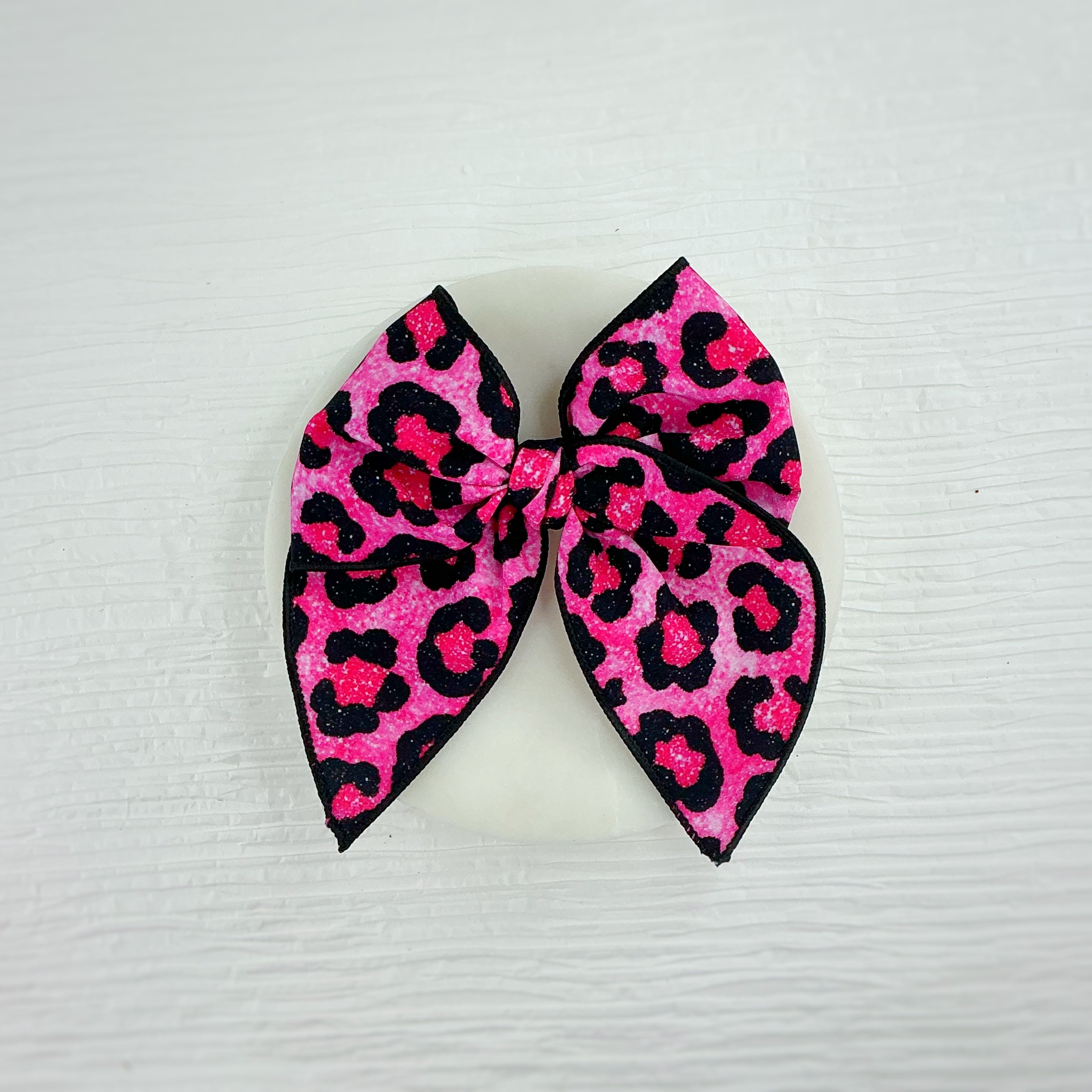 Pink Glitter-Look Leopard Pre-Tied Bow Strip and Scrunchie Collection