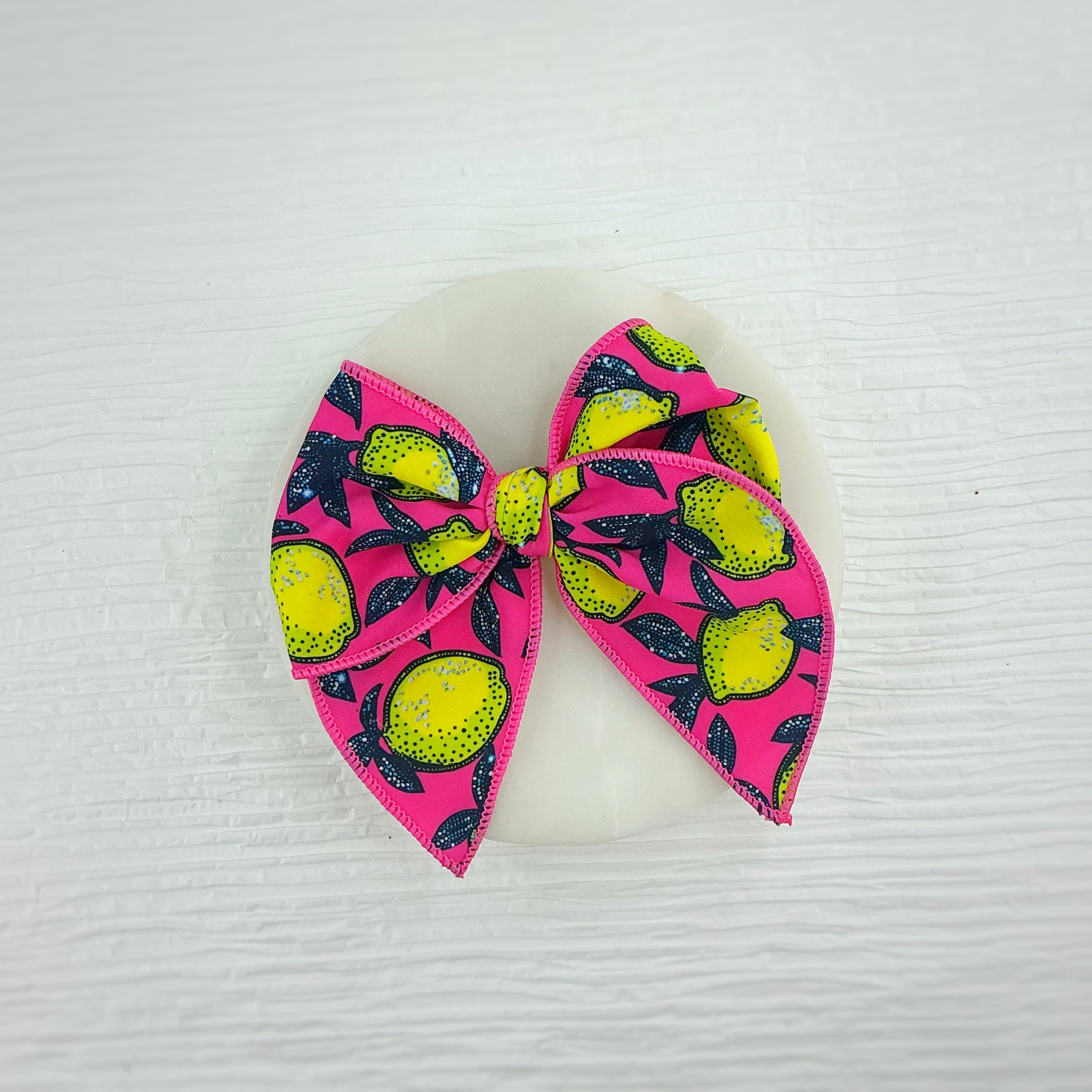 Hot Pink and Neon Lemons Pre-Tied Bow Strip and Scrunchie Collection