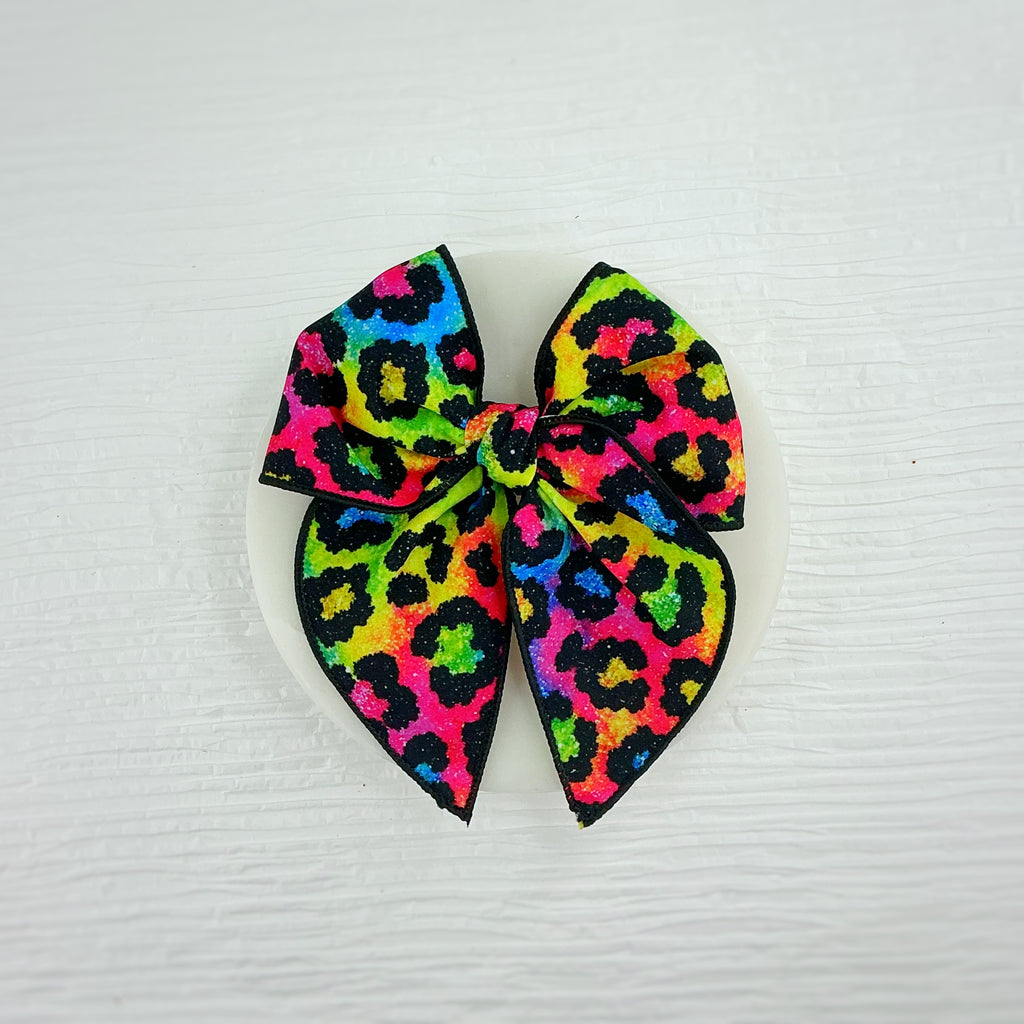 Neon Glitter-Look Leopard Pre-Tied Bow Strip and Scrunchie Collection