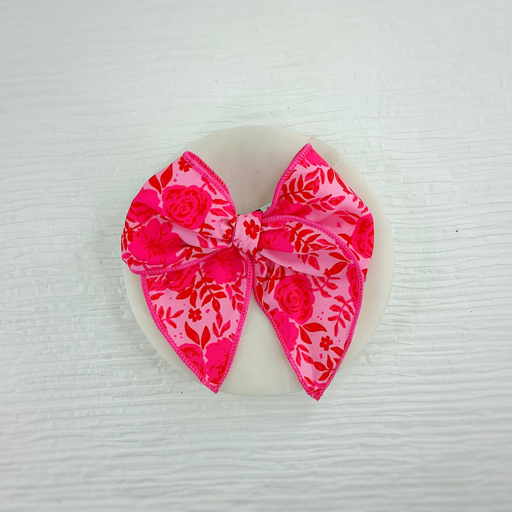 Hot Pink Floral Pre-Tied Bow Strip and Scrunchie Collection