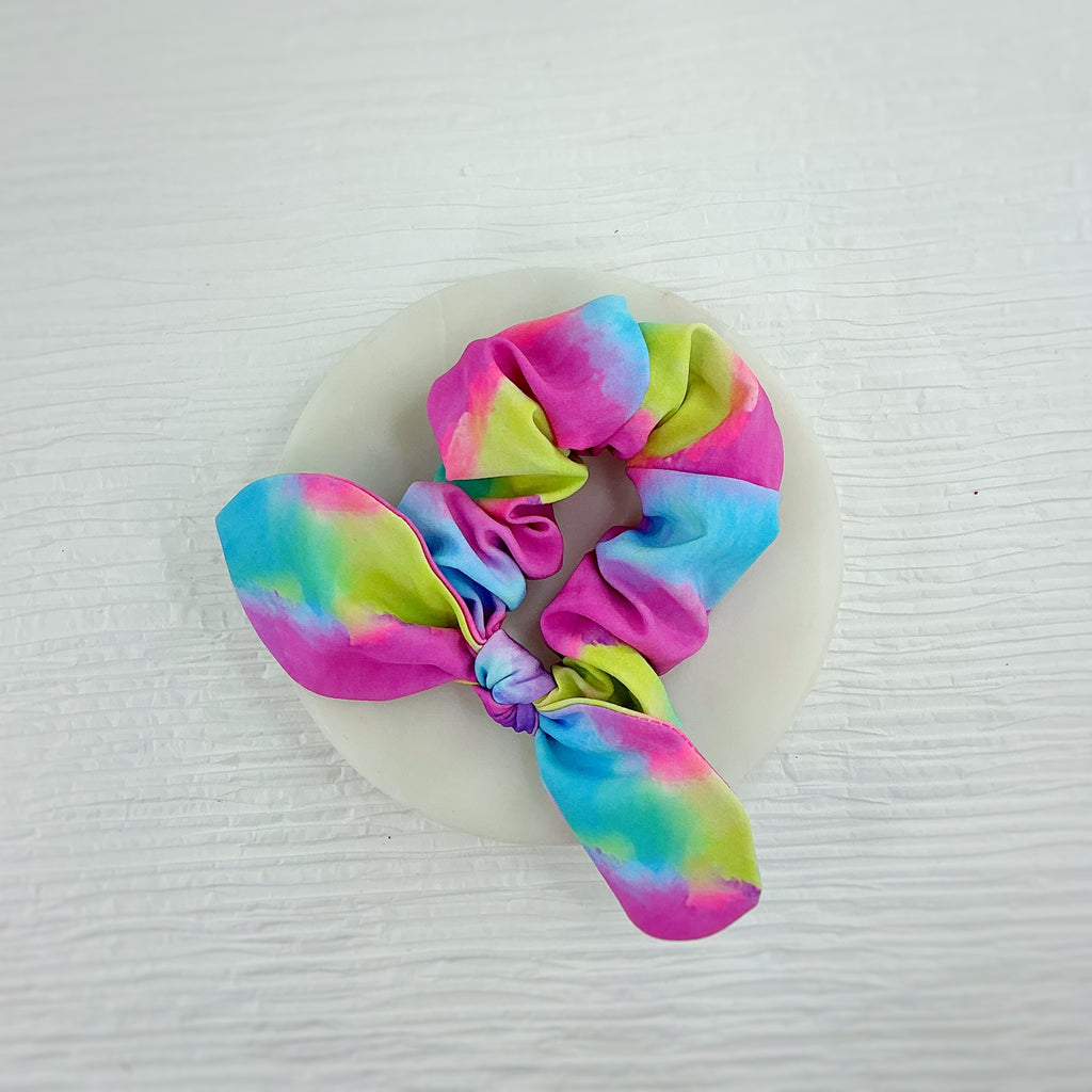 Bright Tie Dye Scrunchie, Bow Strip and Headband Collection