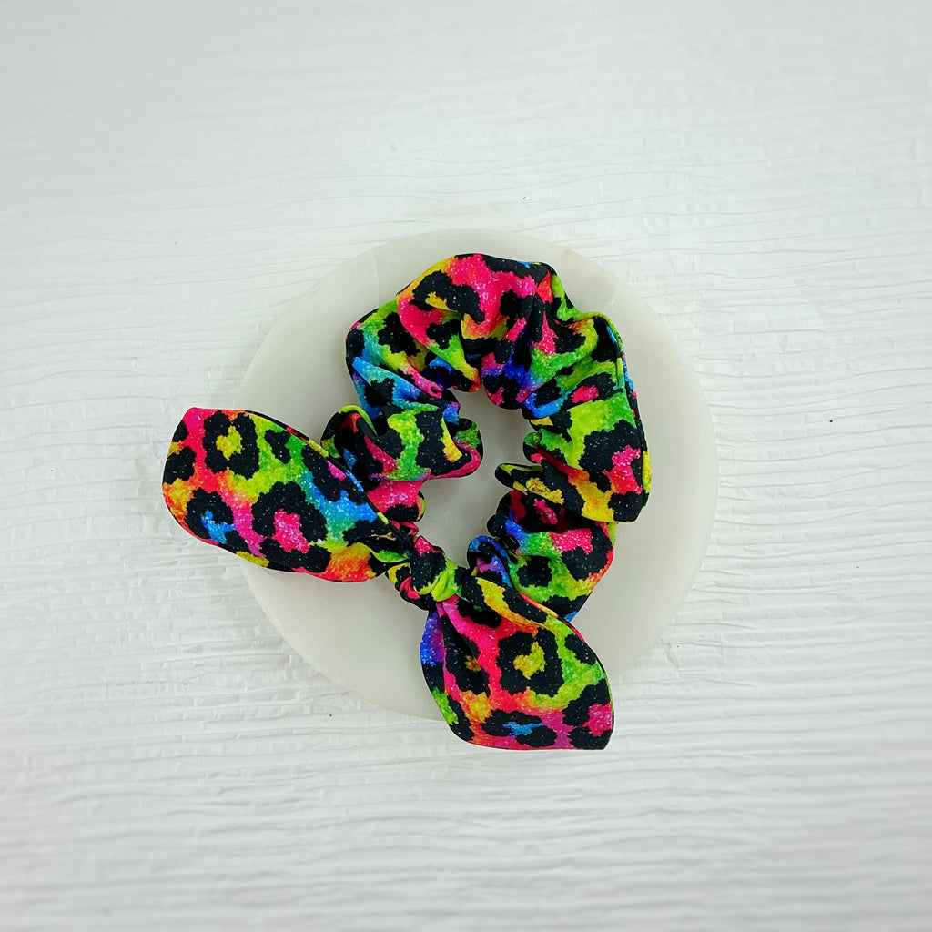 Neon Glitter-Look Leopard Pre-Tied Bow Strip and Scrunchie Collection
