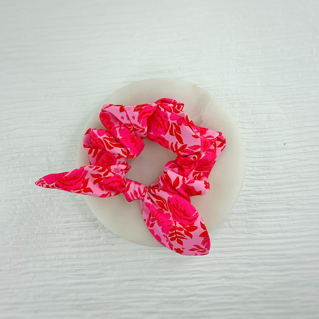 Hot Pink Floral Pre-Tied Bow Strip and Scrunchie Collection