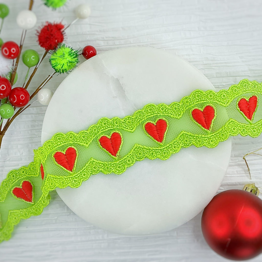 Mean Green Heart Silky Bow Lace - RTS