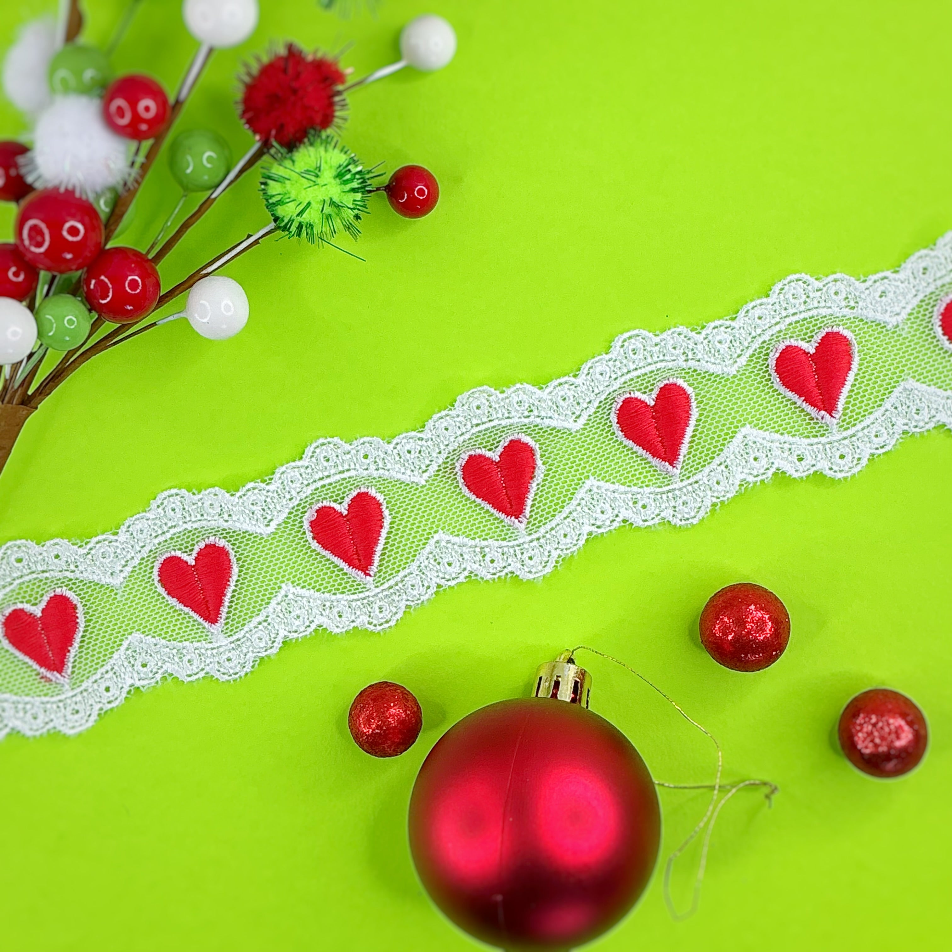 Mean Green Heart Silky Bow Lace - RTS