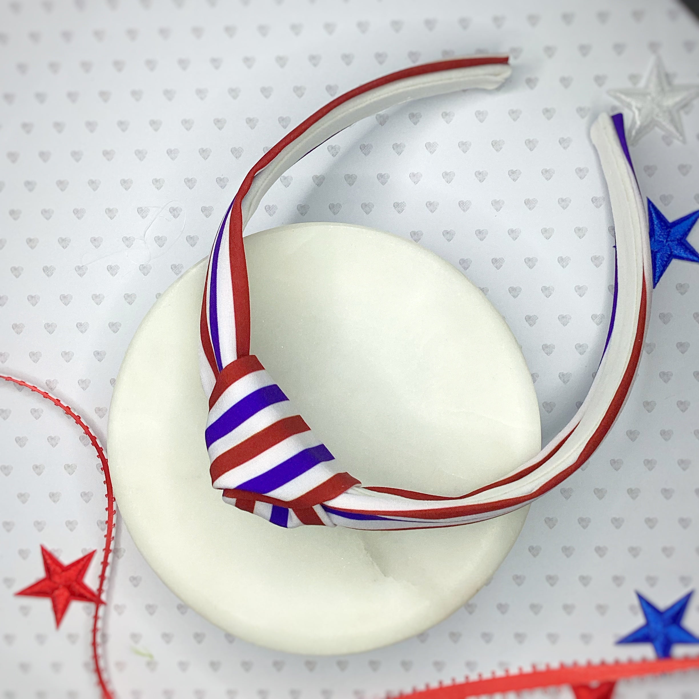 Red, White and Blue Stripes Bow Strip, Headband and Scrunchie Collection