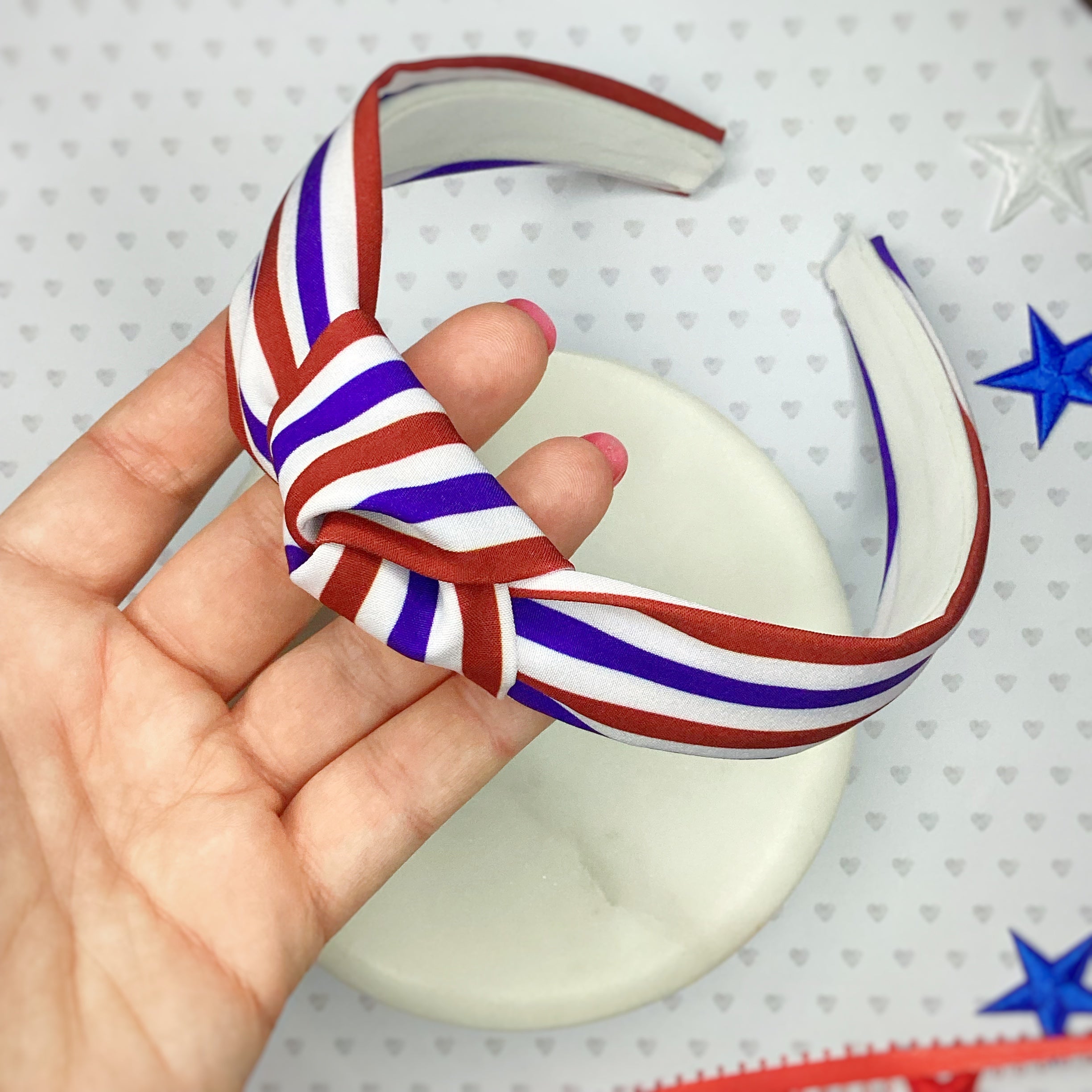 Red, White and Blue Stripes Bow Strip, Headband and Scrunchie Collection
