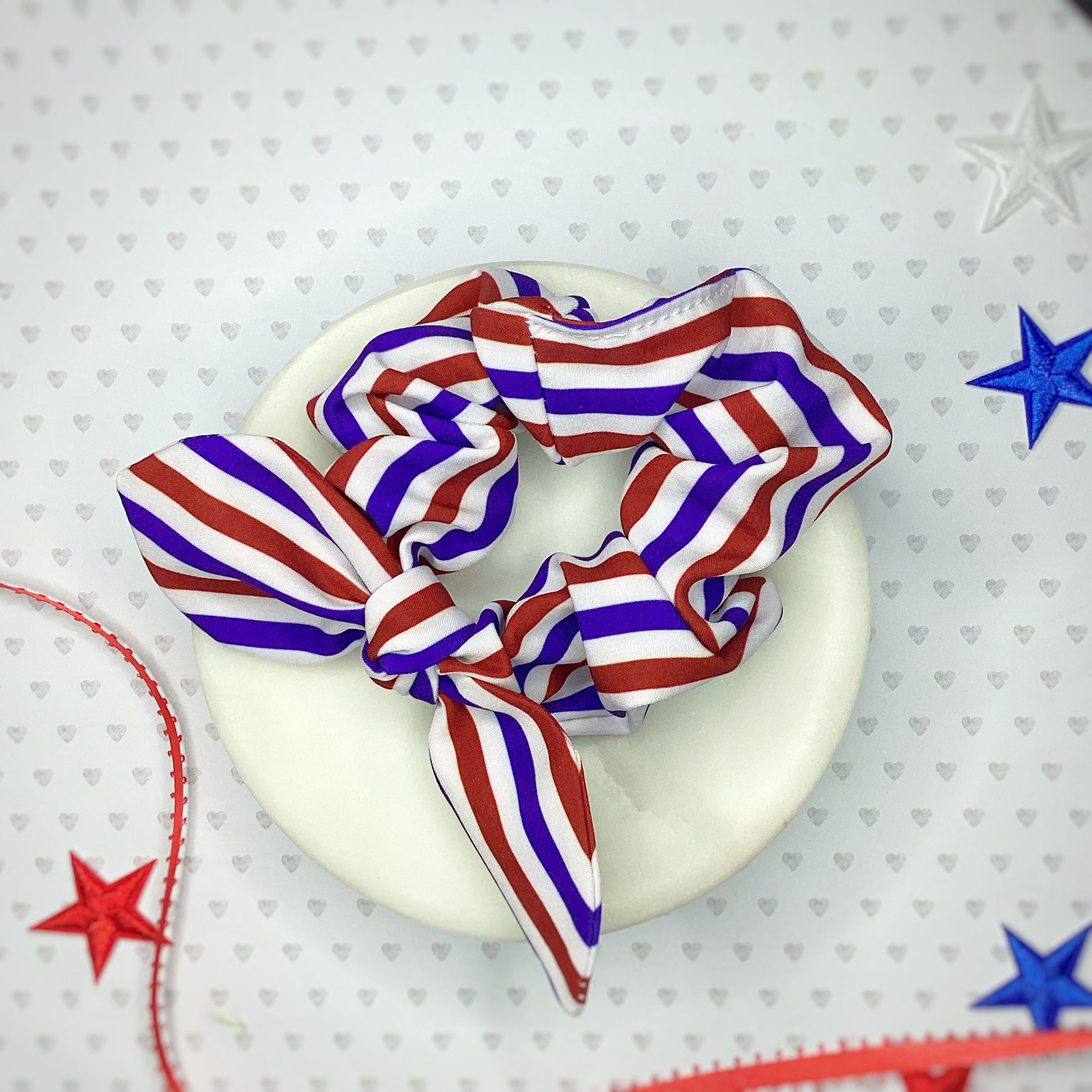 Red, White and Blue Stripes Bow Strip, Headband and Scrunchie Collection