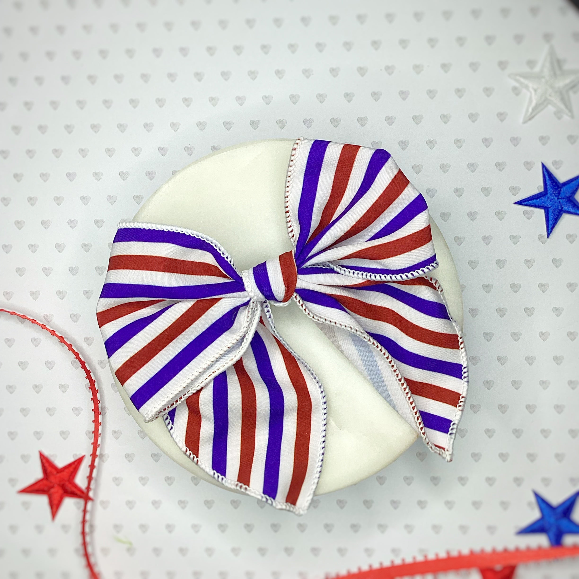 Red, White and Blue Stripes Bow Strip, Headband and Scrunchie Collection
