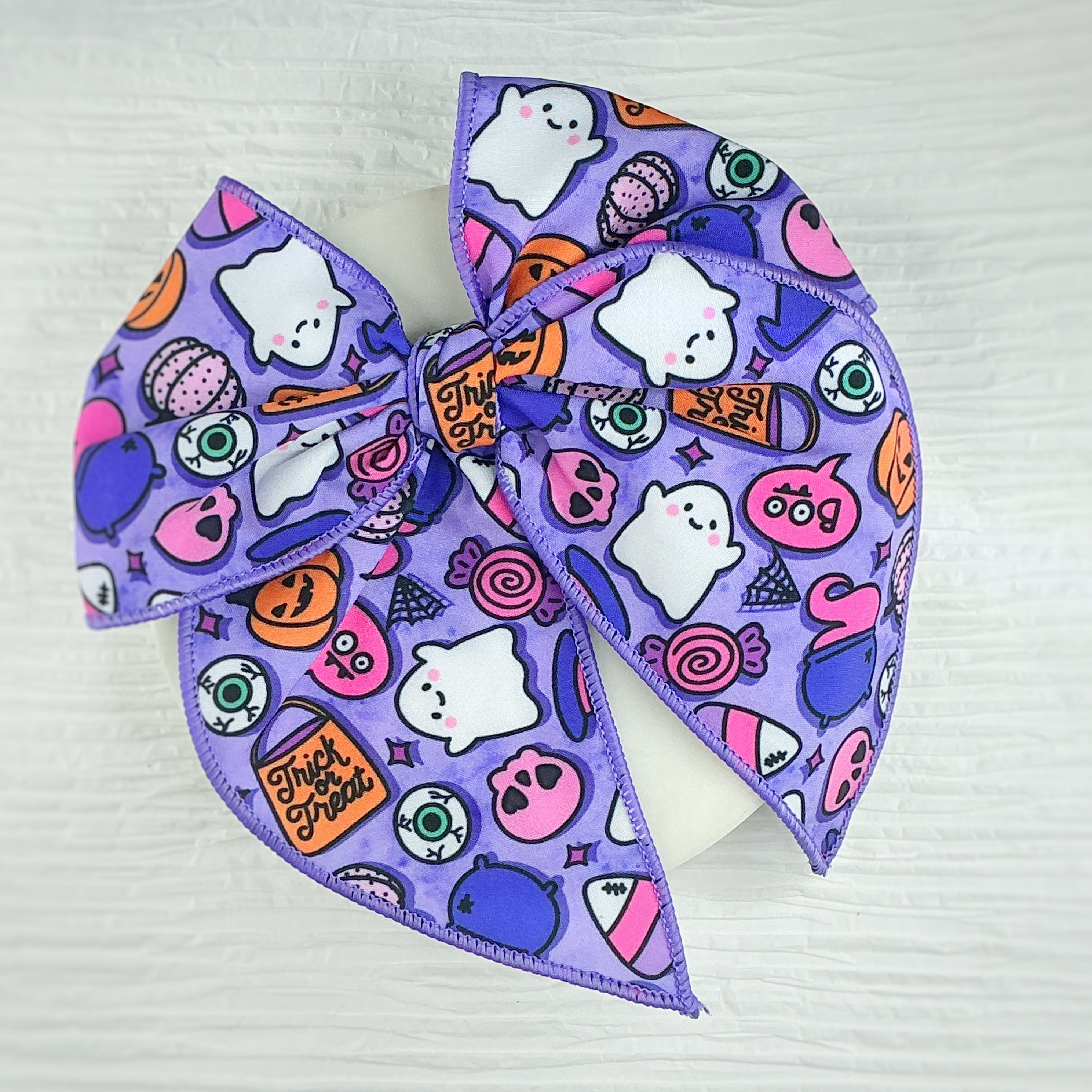 Purple Trick or Treat Pre-Tied Bow Strip and Scrunchie Collection