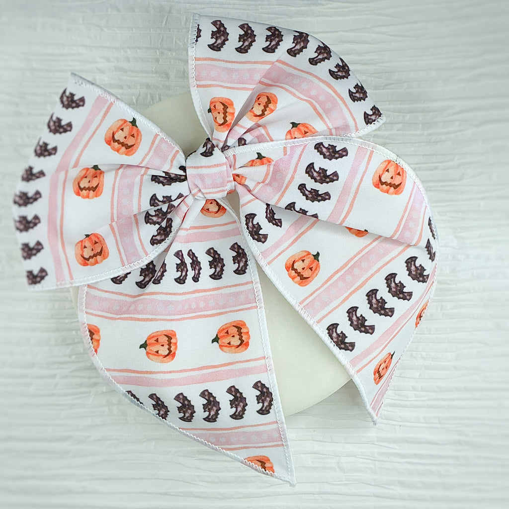 Coquette Stripe Pumpkins and Bats Pre-Tied Bow Strip Collection