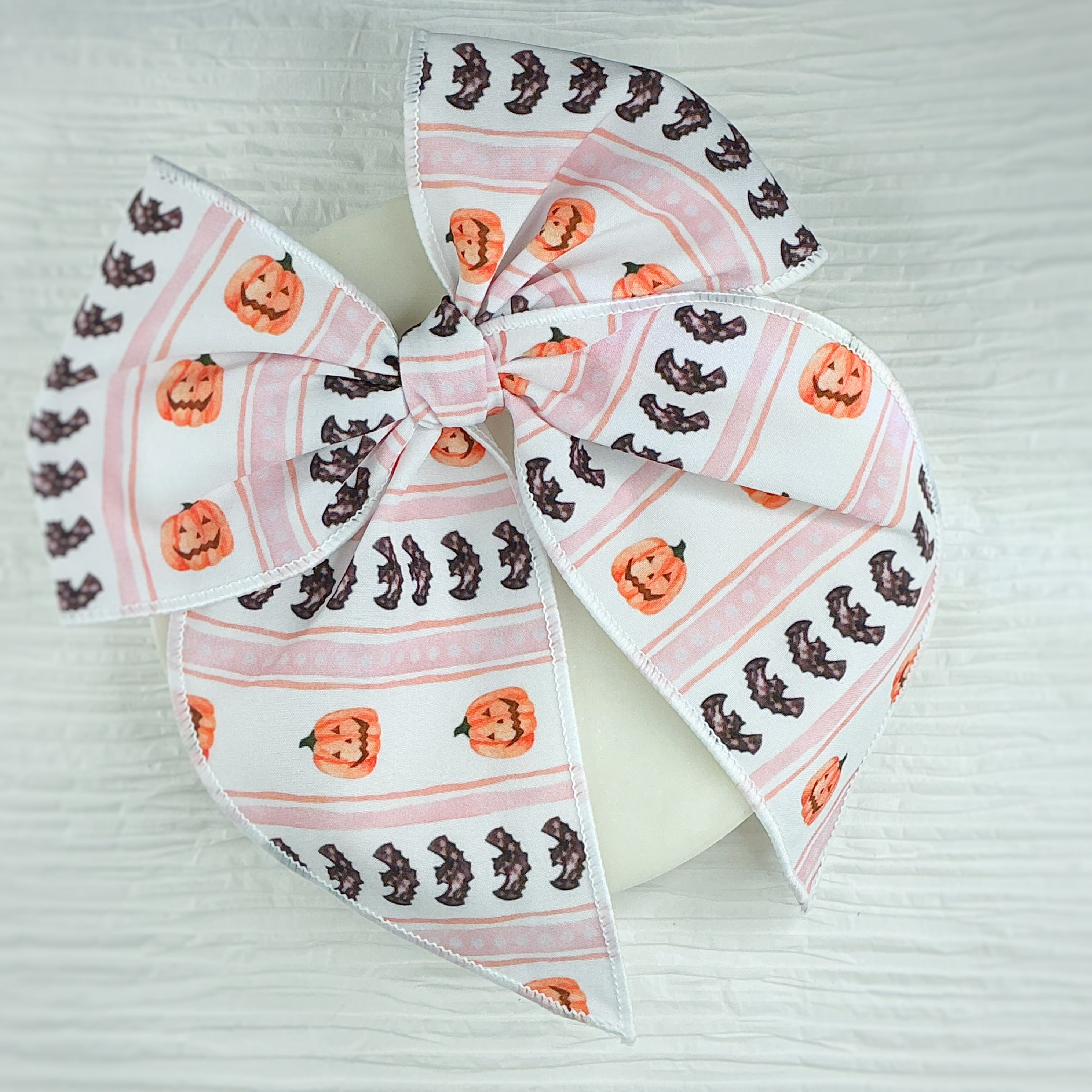 Coquette Stripe Pumpkins and Bats Pre-Tied Bow Strip Collection