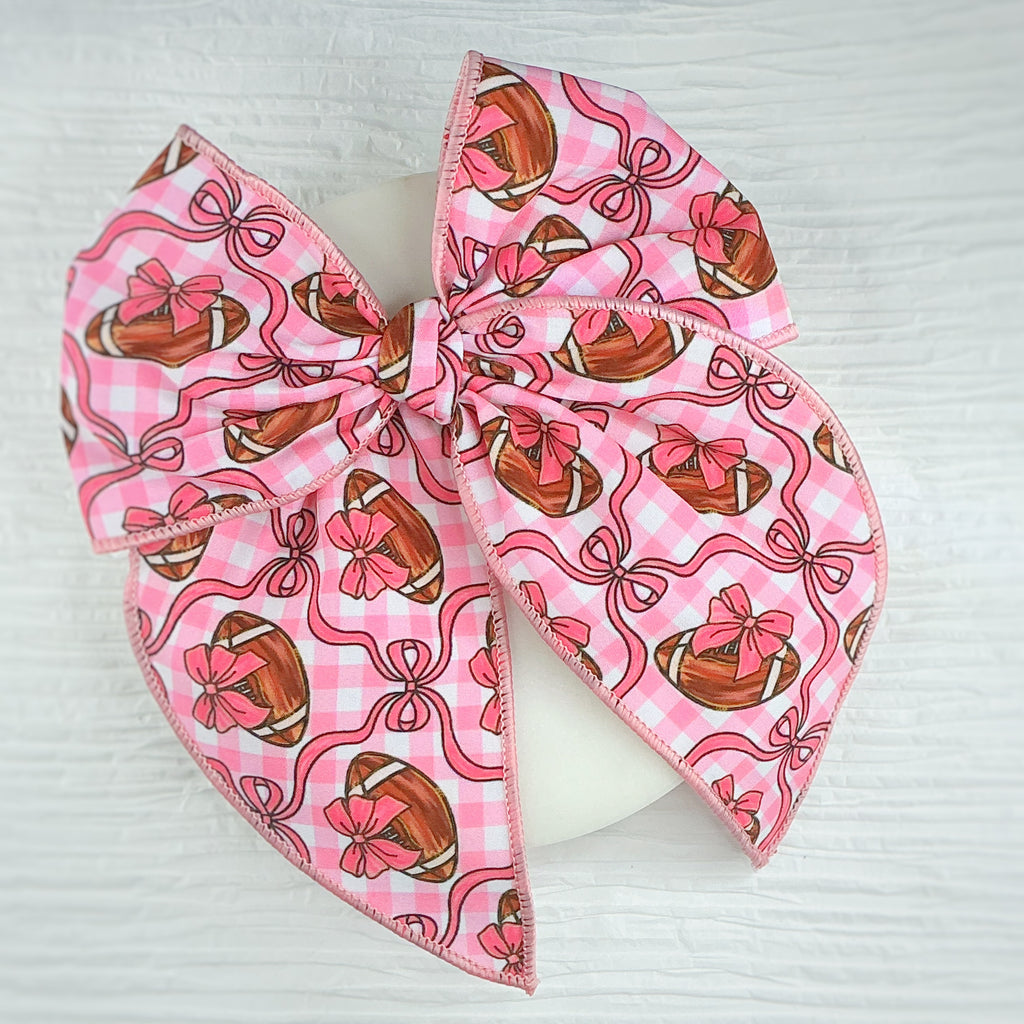 Pink Football Pre-Tied Bow Strip and Scrunchie Collection