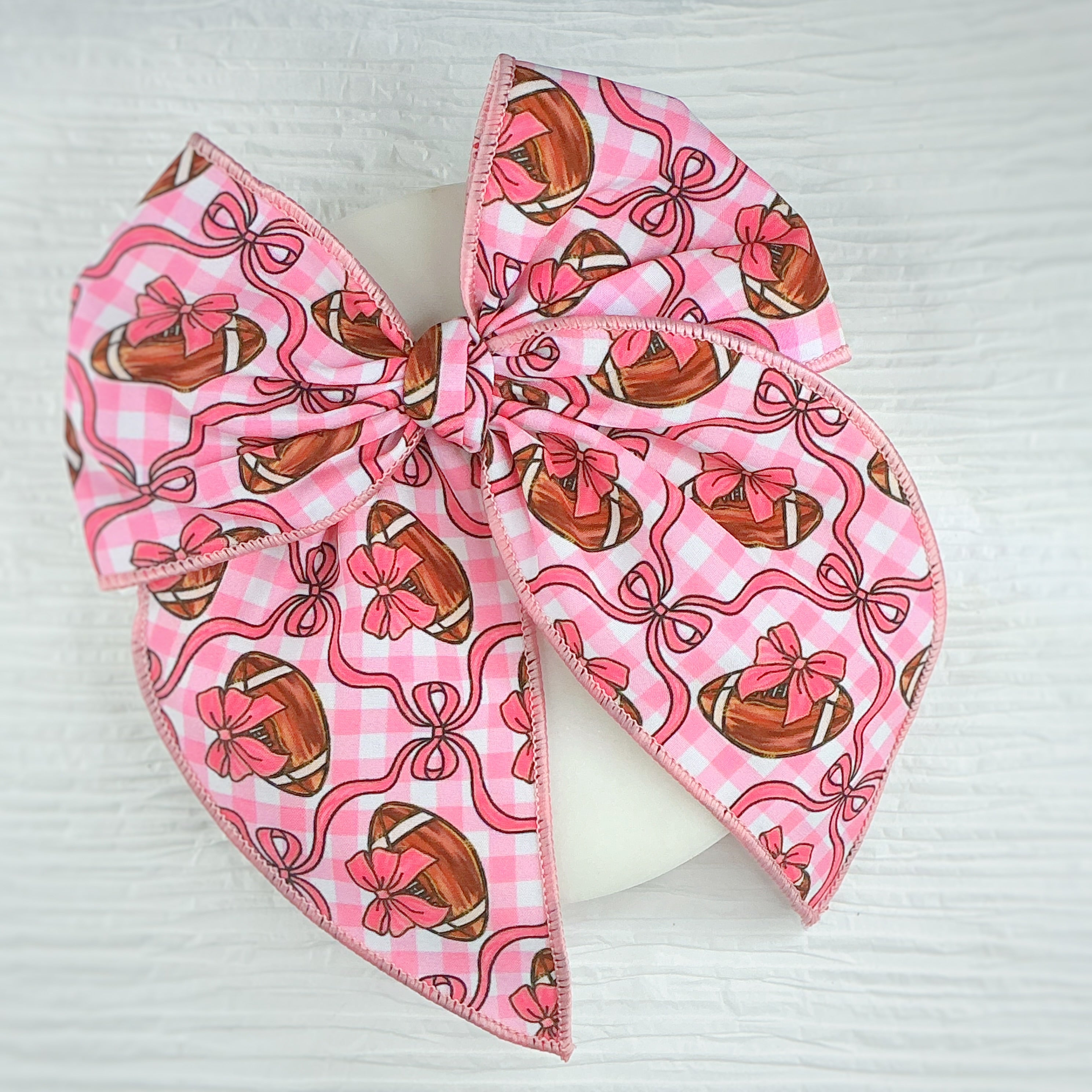 Pink Football Pre-Tied Bow Strip and Scrunchie Collection