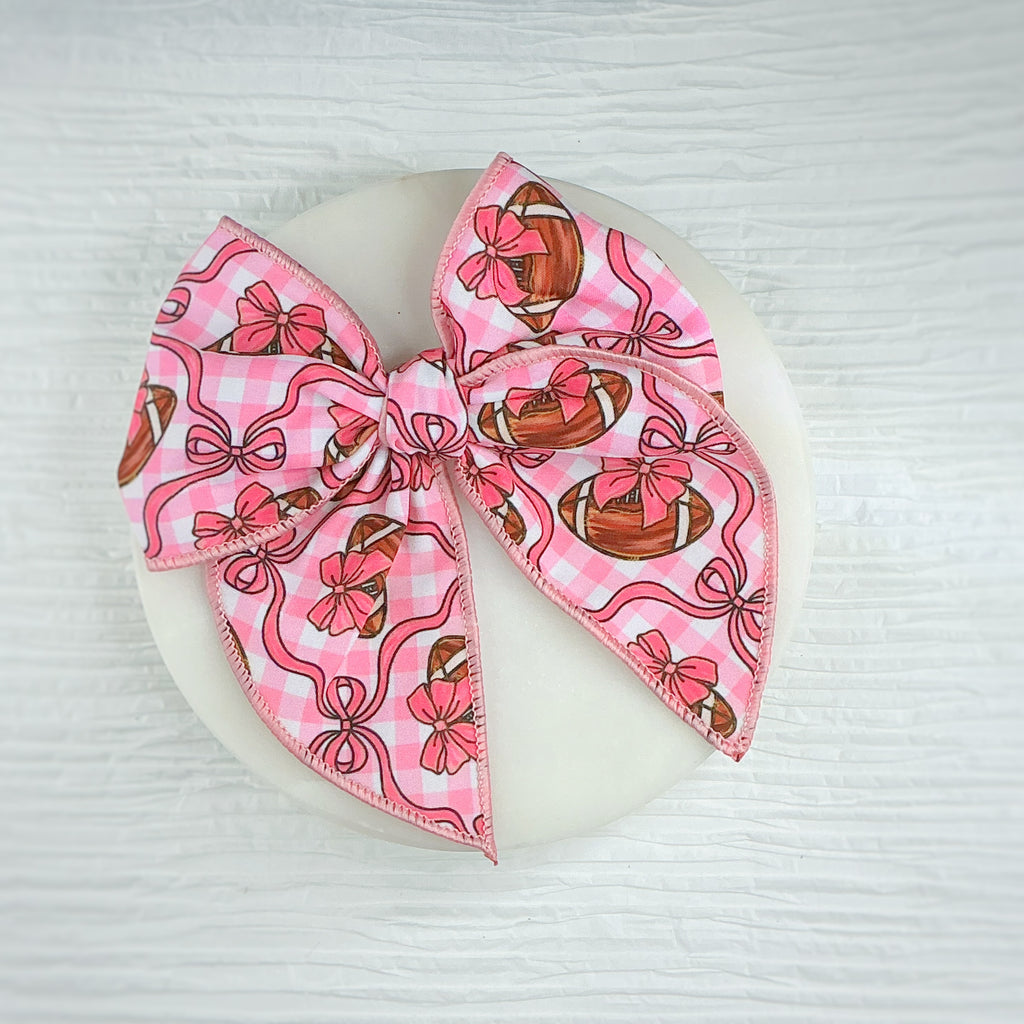 Pink Football Pre-Tied Bow Strip and Scrunchie Collection