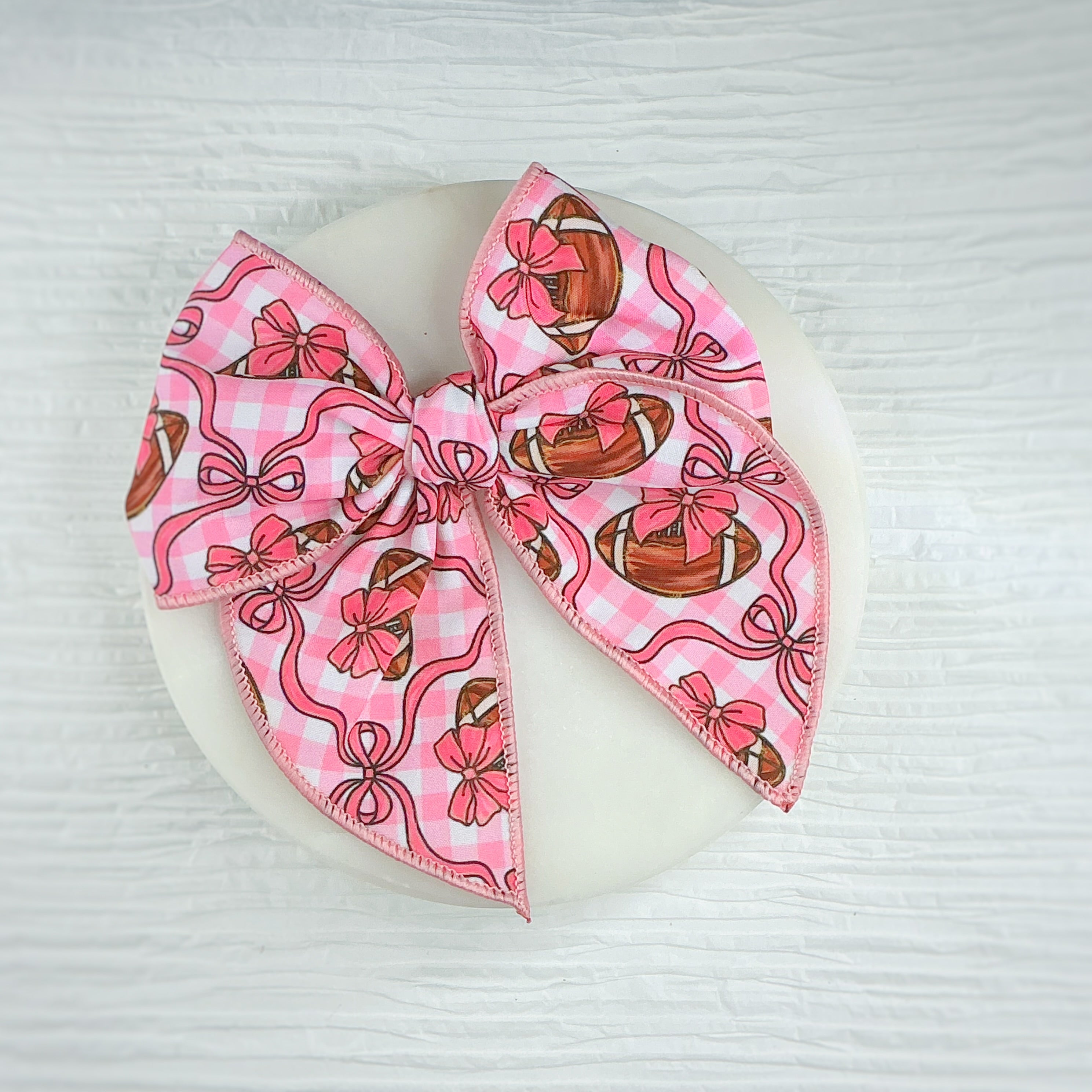 Pink Football Pre-Tied Bow Strip and Scrunchie Collection