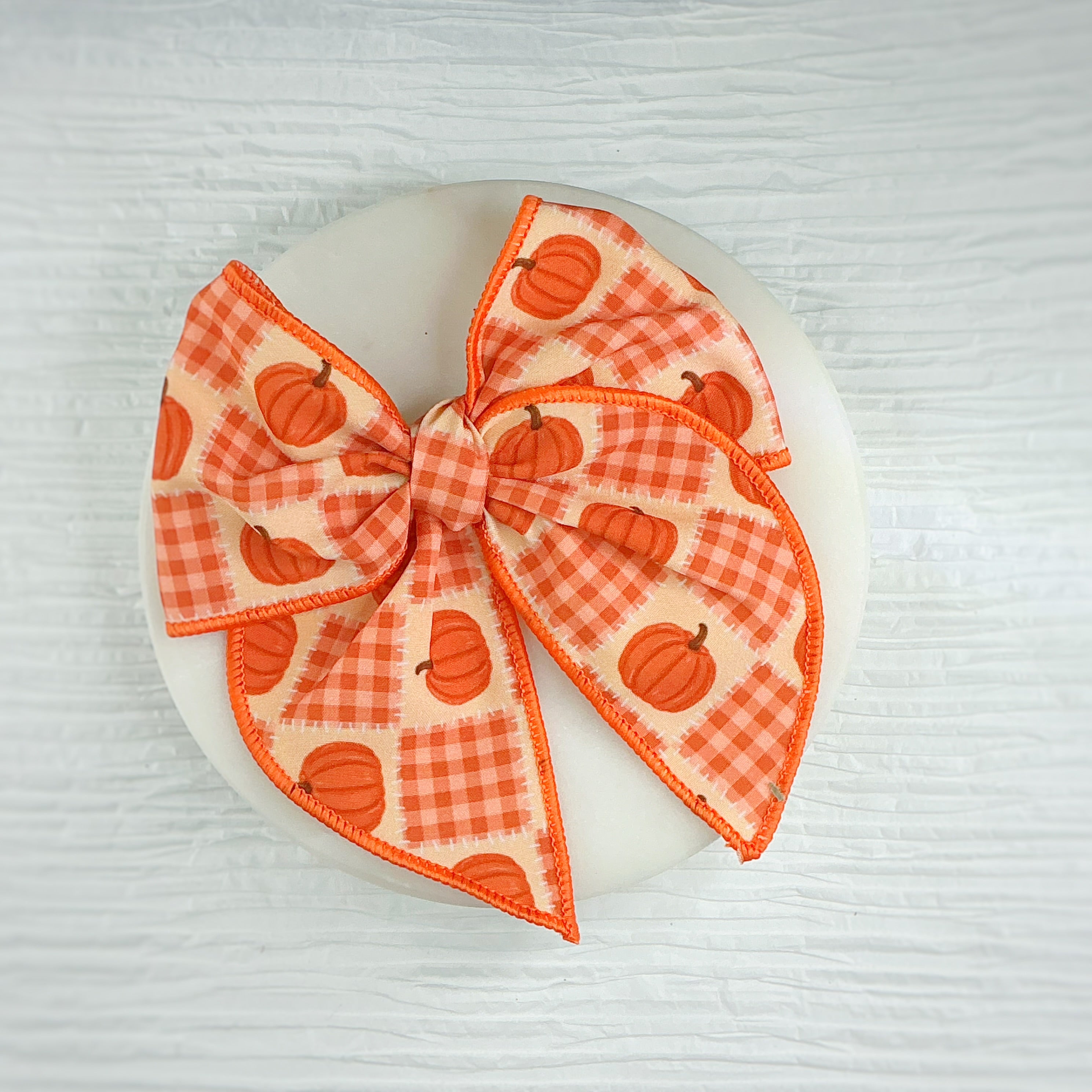 Gingham Pumpkin Quilt Pre-Tied Bow Strip and Scrunchie Collection