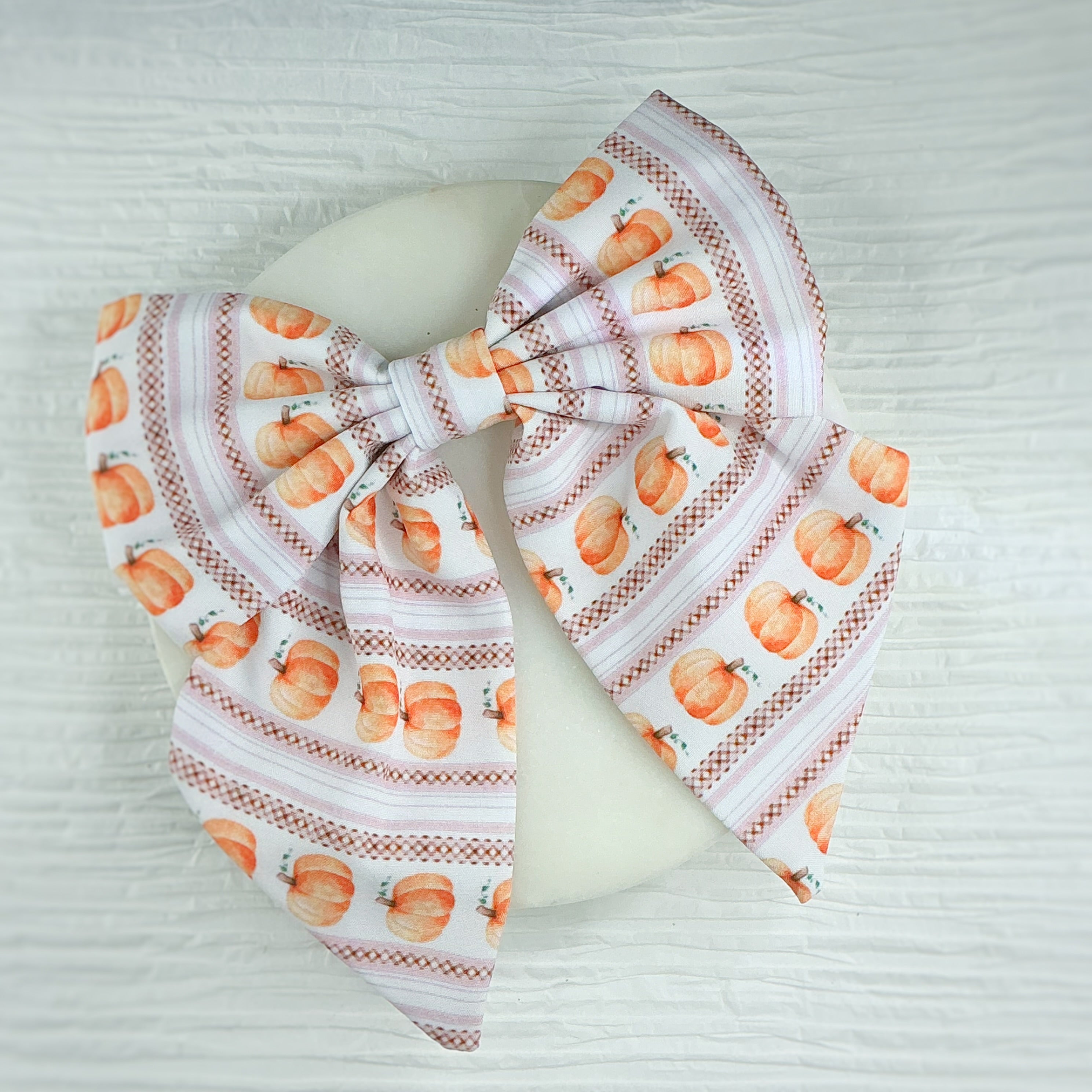 Coquette Stripe Pumpkins Finished Bow