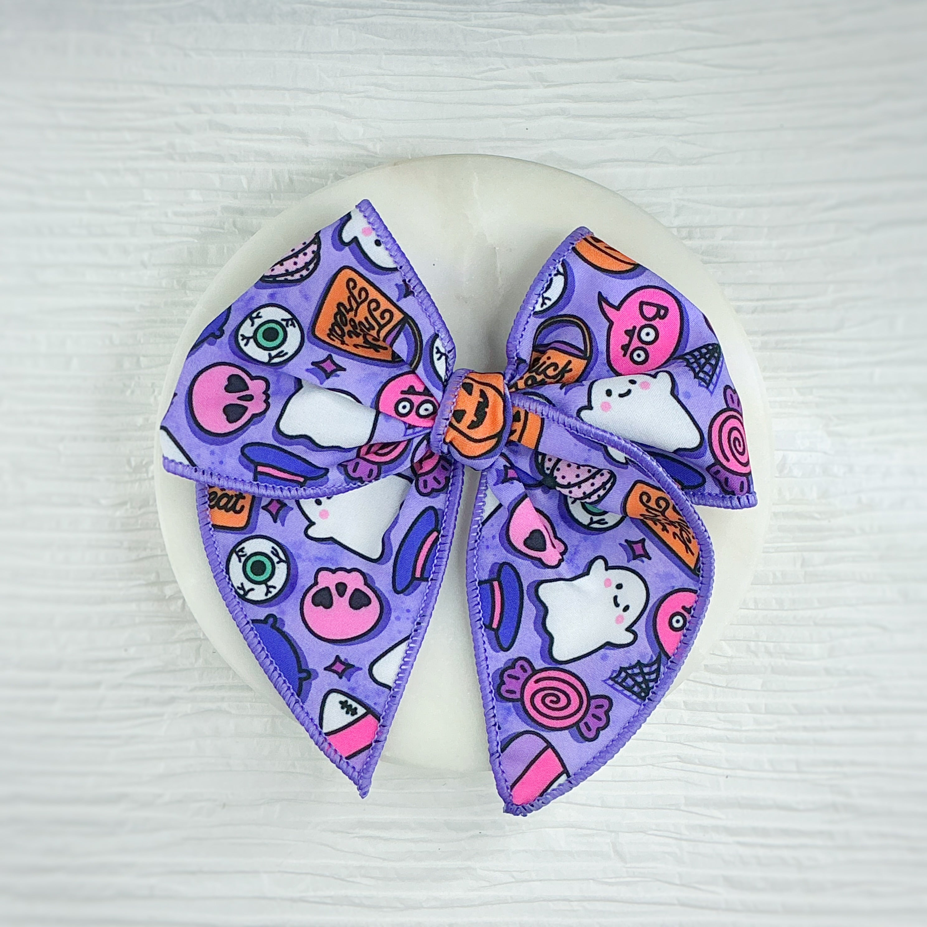 Purple Trick or Treat Pre-Tied Bow Strip and Scrunchie Collection