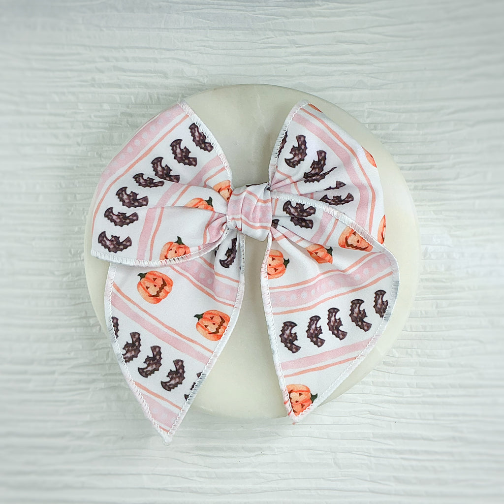 Coquette Stripe Pumpkins and Bats Pre-Tied Bow Strip Collection