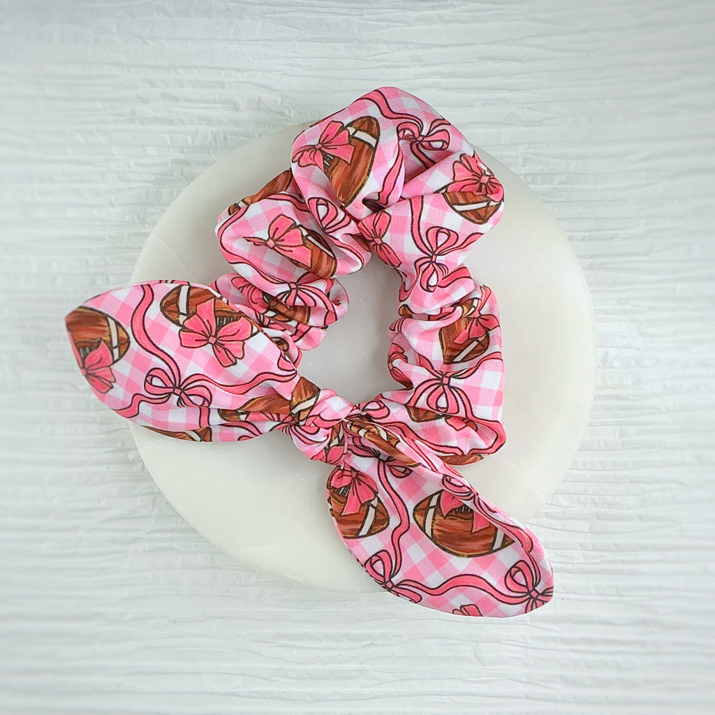 Pink Football Pre-Tied Bow Strip and Scrunchie Collection