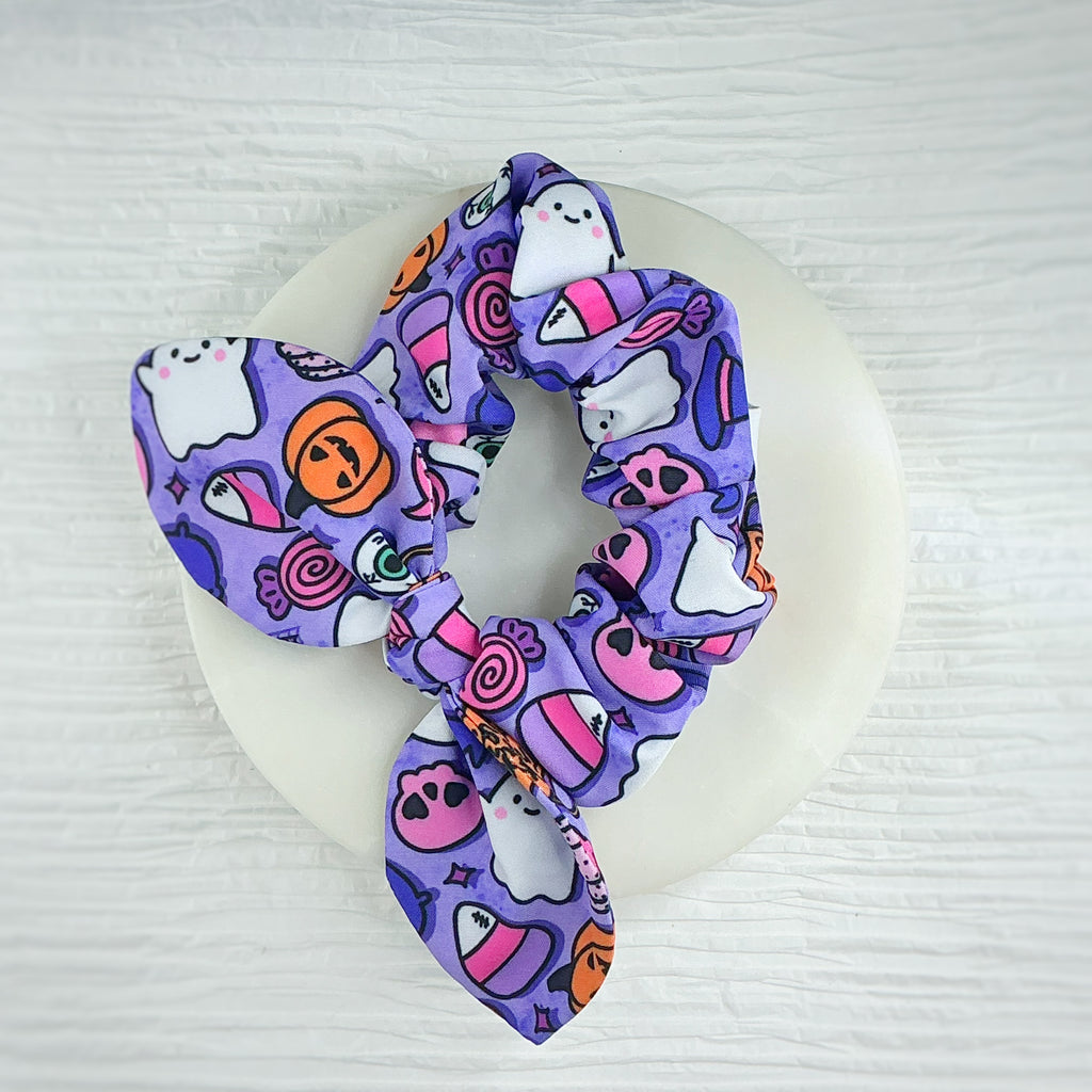 Purple Trick or Treat Pre-Tied Bow Strip and Scrunchie Collection