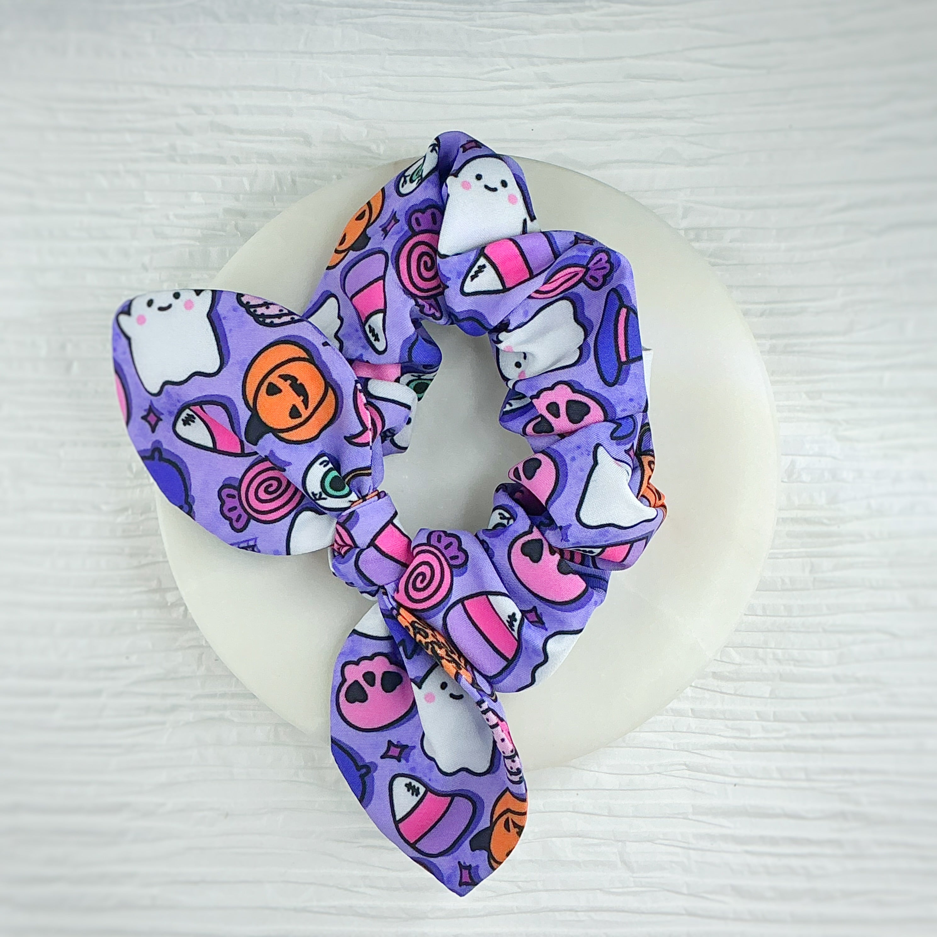 Purple Trick or Treat Pre-Tied Bow Strip and Scrunchie Collection