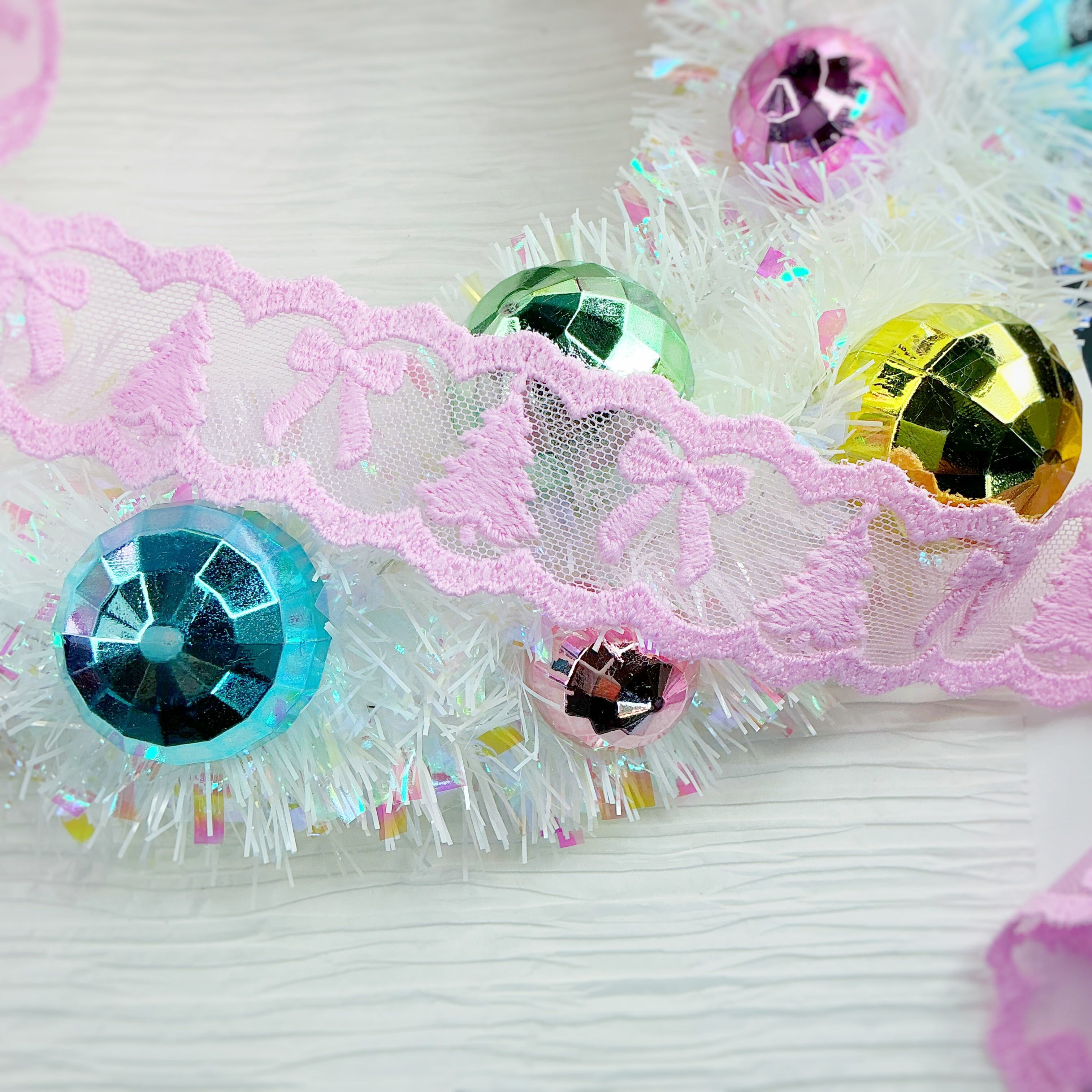 Custom Pink Christmas Tree Lace Trim- RTS