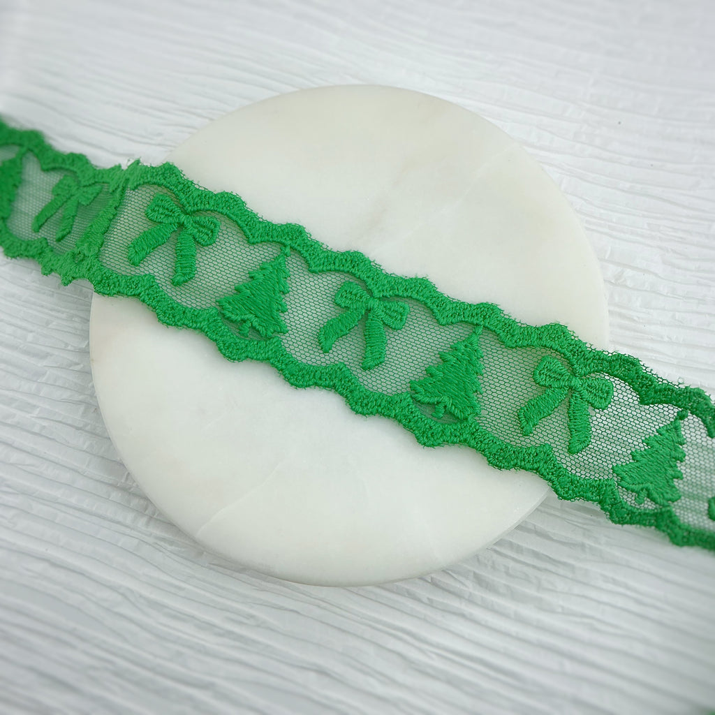 Custom Green Christmas Tree Lace Trim- RTS