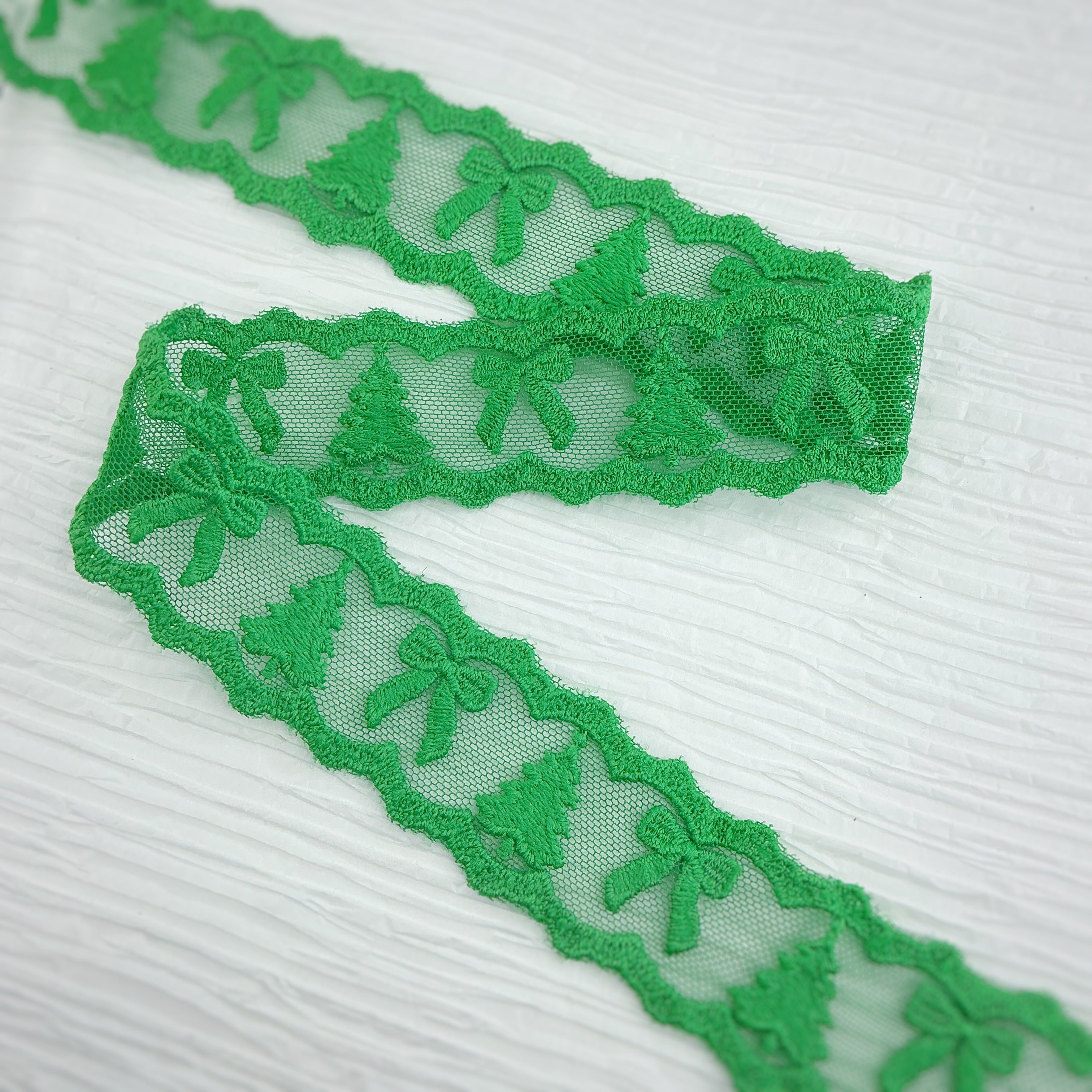 Custom Green Christmas Tree Lace Trim- RTS
