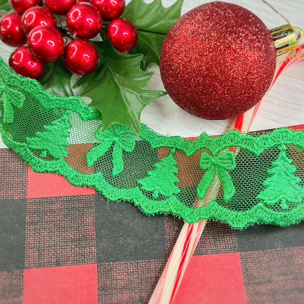 Custom Green Christmas Tree Lace Trim- RTS