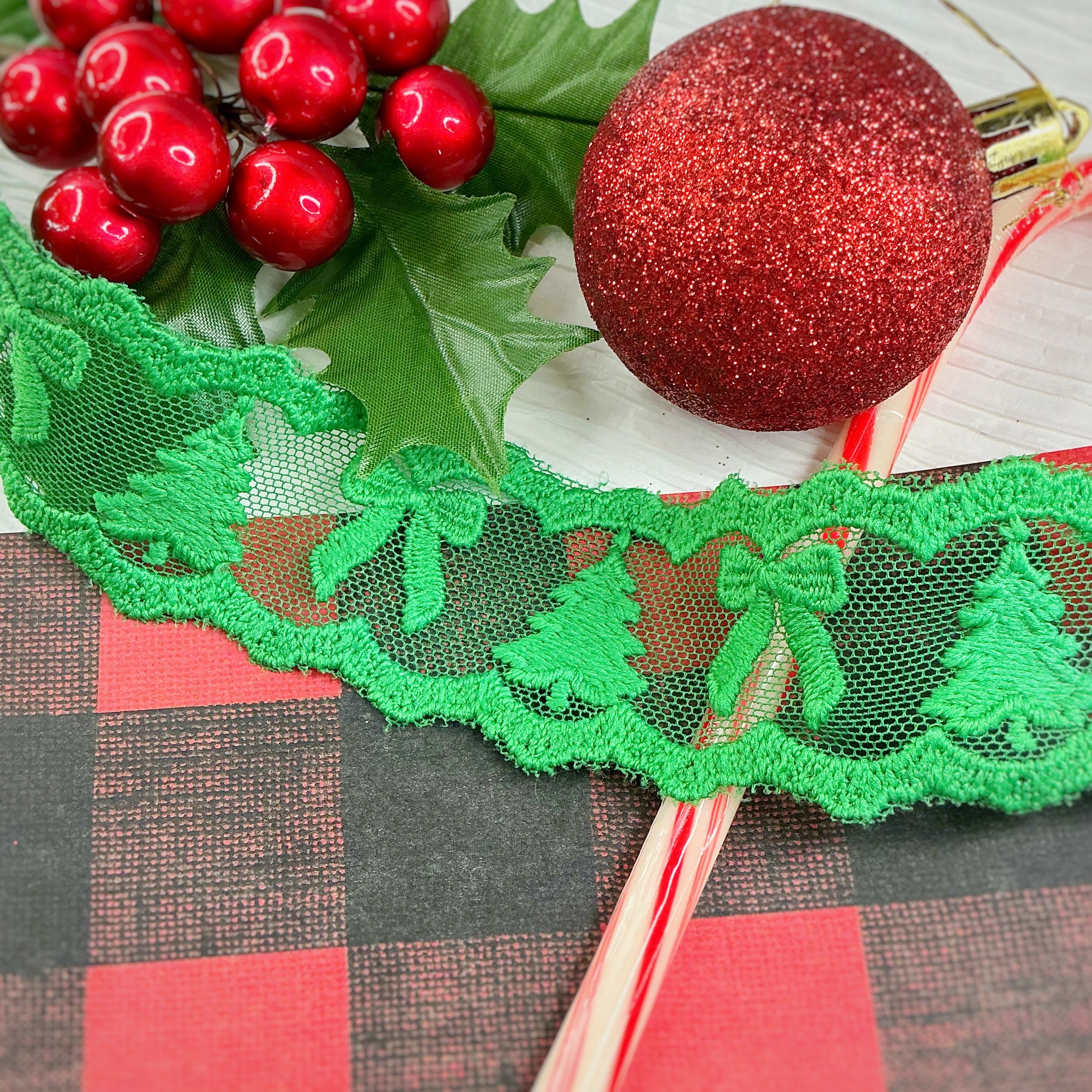 Custom Green Christmas Tree Lace Trim- RTS