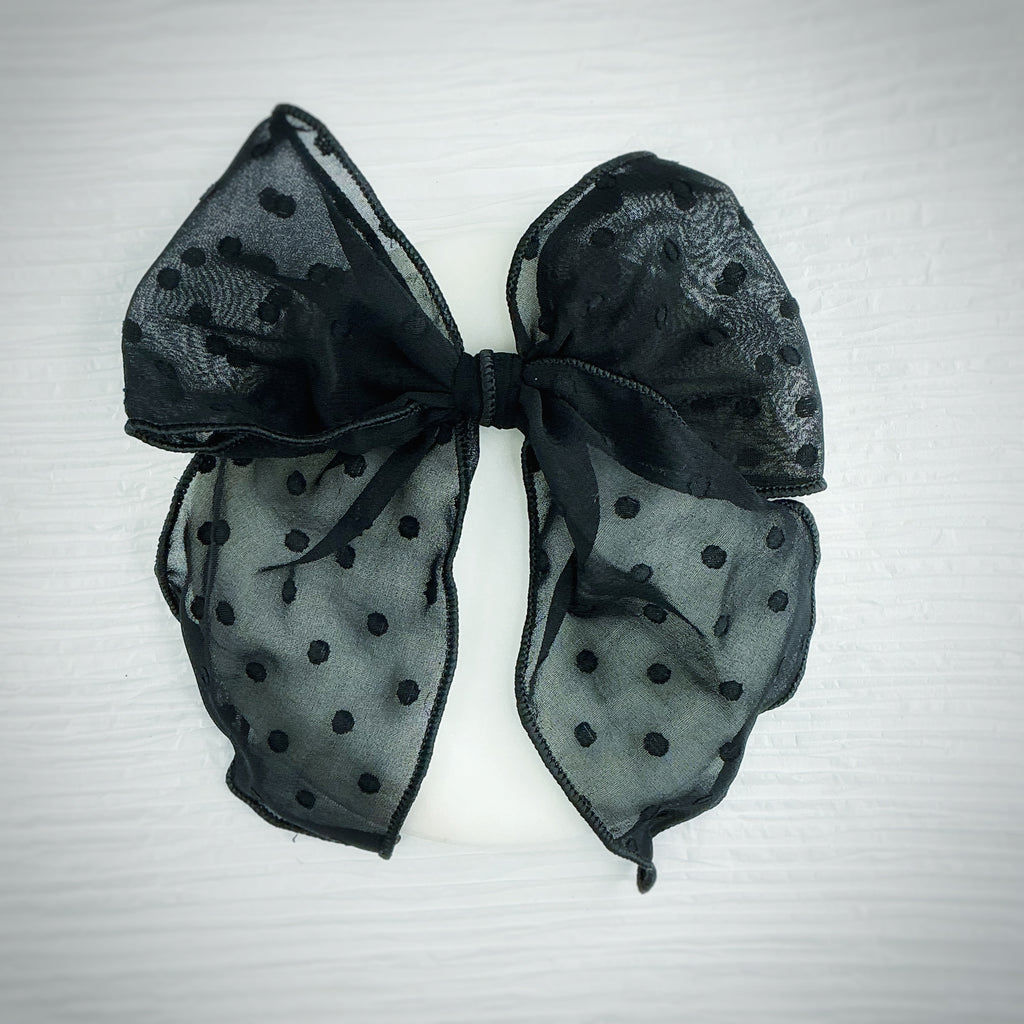 Solid Black Organza Dot Bow Collection