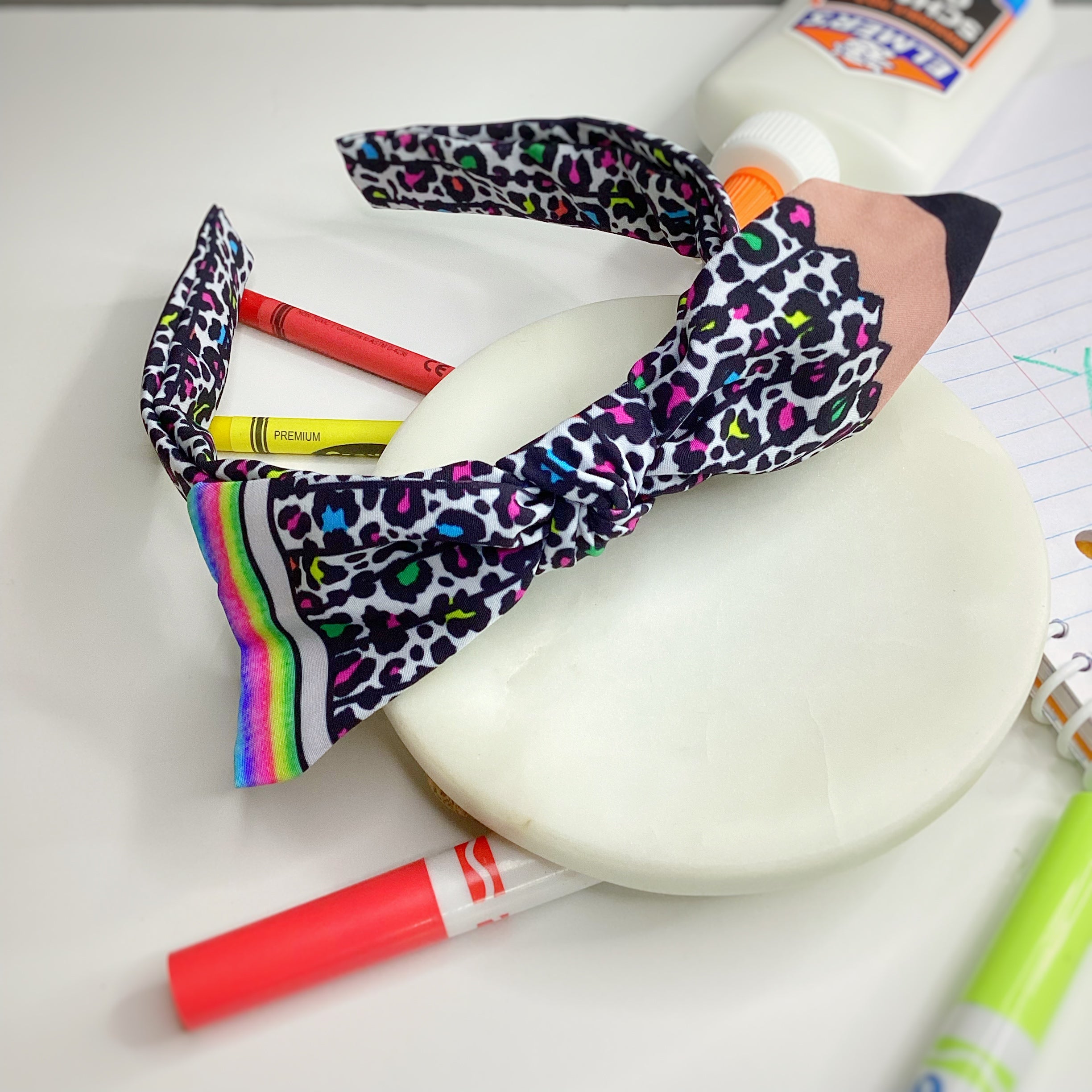 Rainbow Cheetah Pencil Bow Strip, Headband and Scrunchie Collection