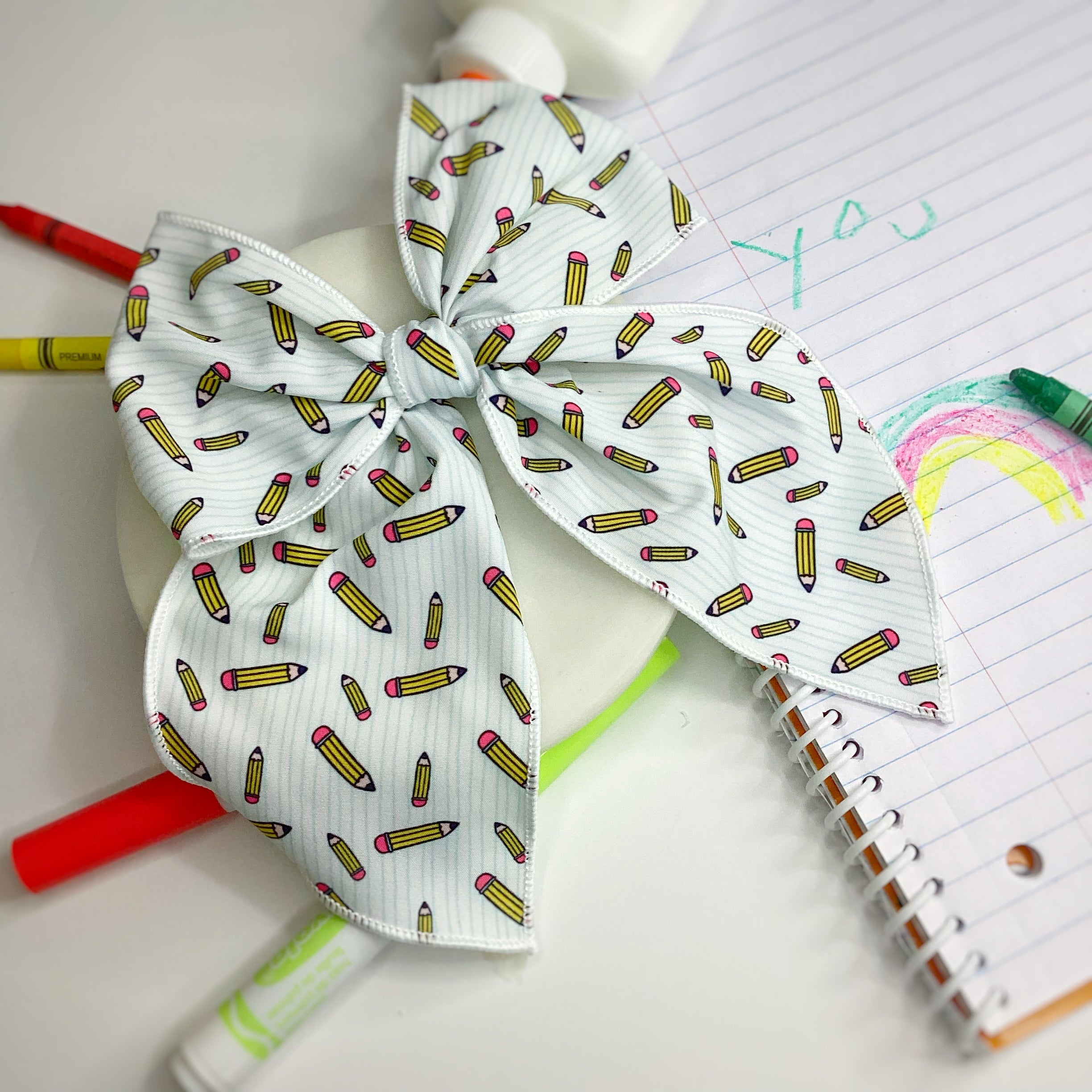 Pencils and Notebook Lines Bow Strip and Scrunchie Collection