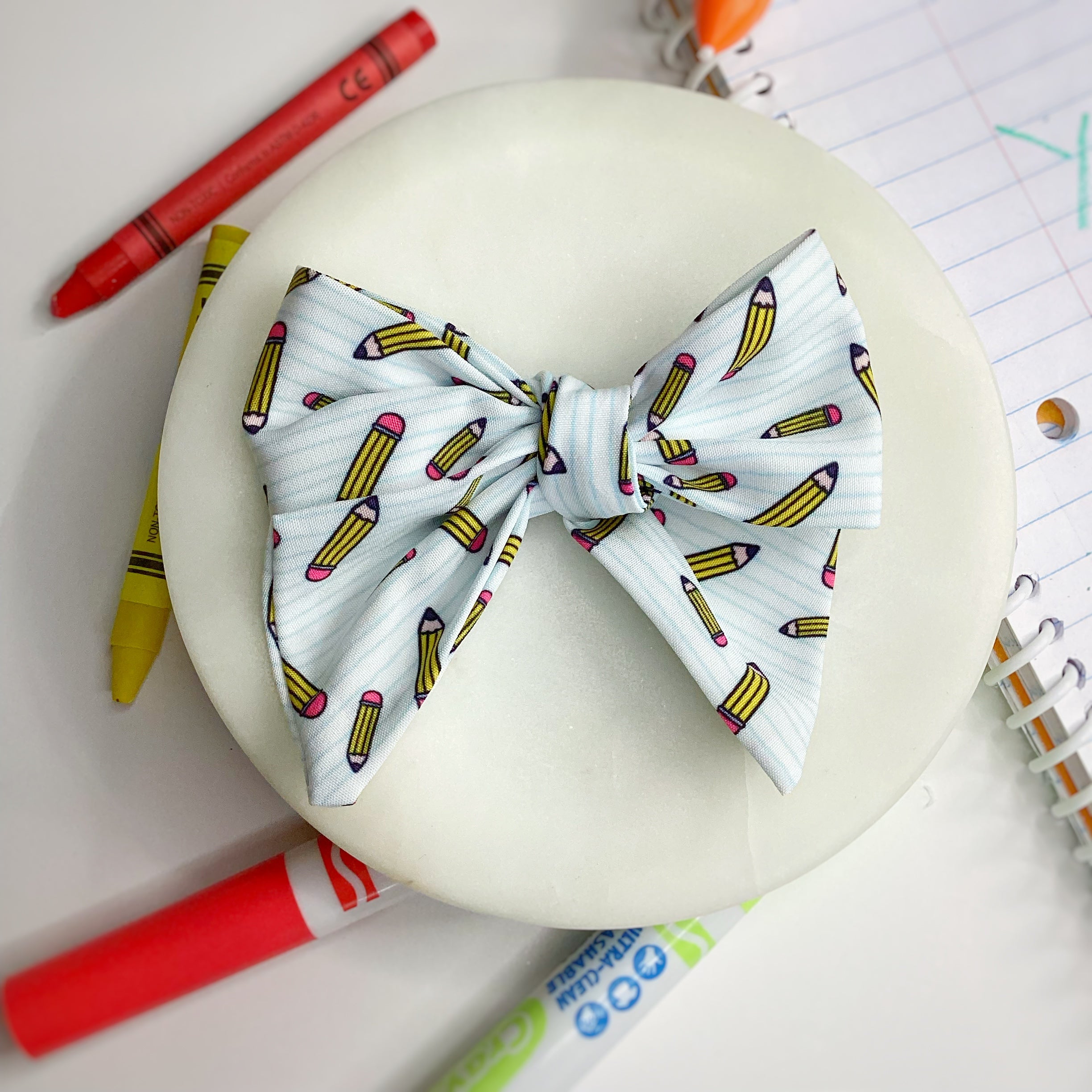 Pencils and Notebook Lines Bow Strip and Scrunchie Collection