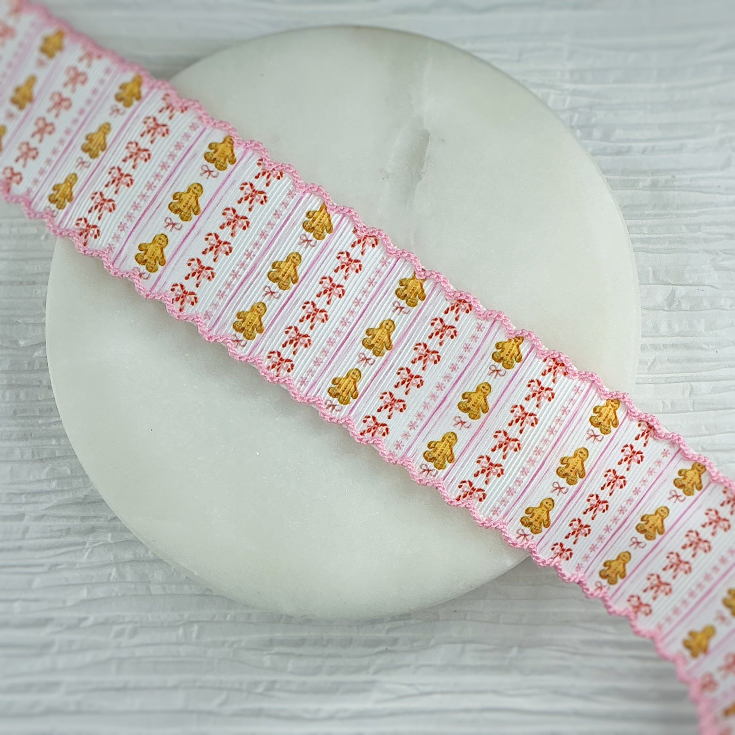 1.5” Pink Gingerbread Moonstitch Ribbon by the Yard