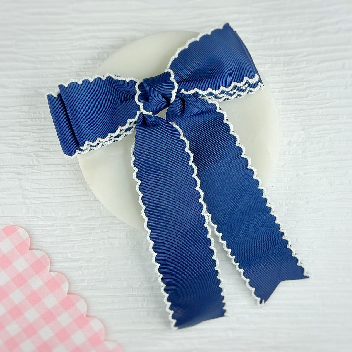 Navy ribbon hair bow