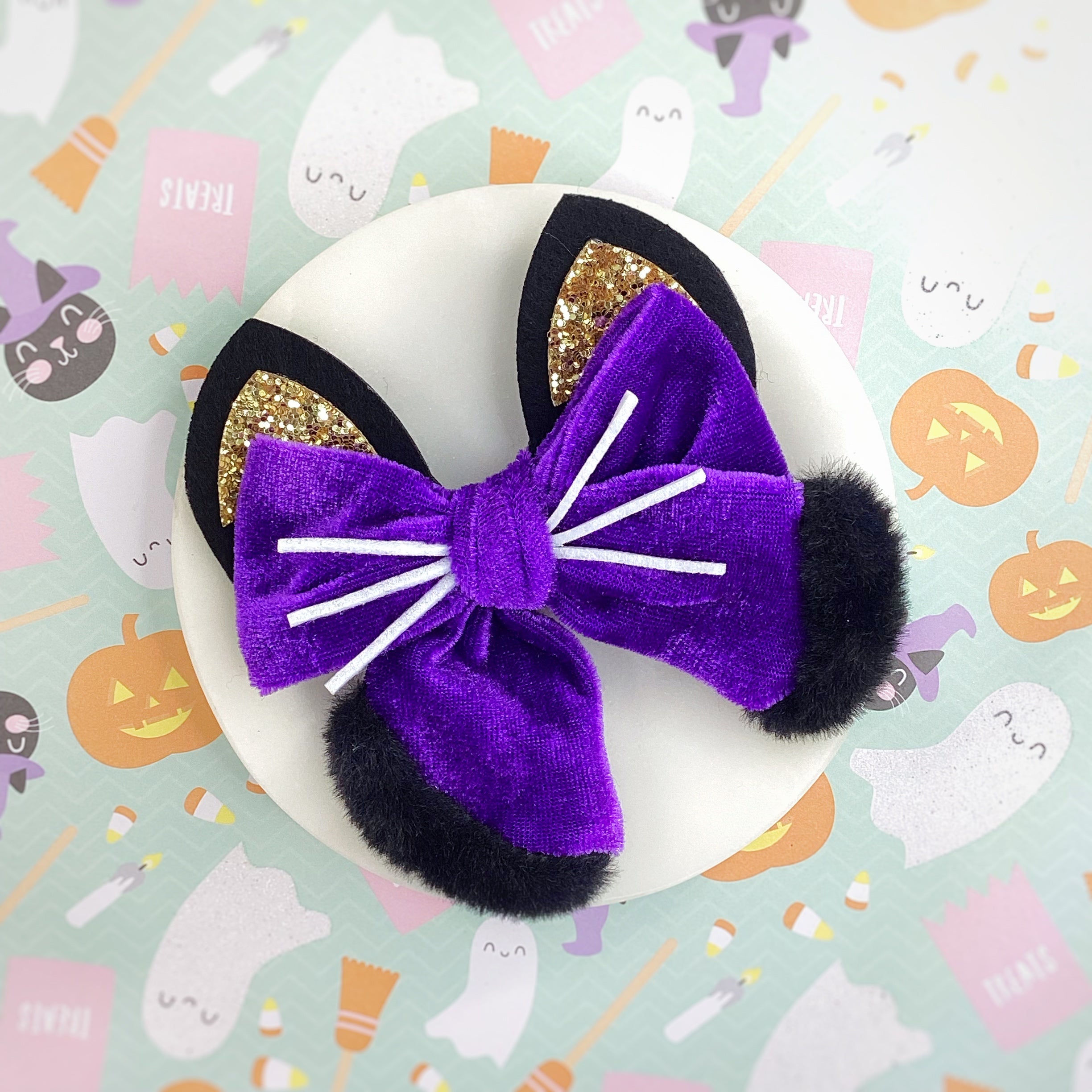 Black Cats and Pumpkins Bow Pre-Tied Strip
