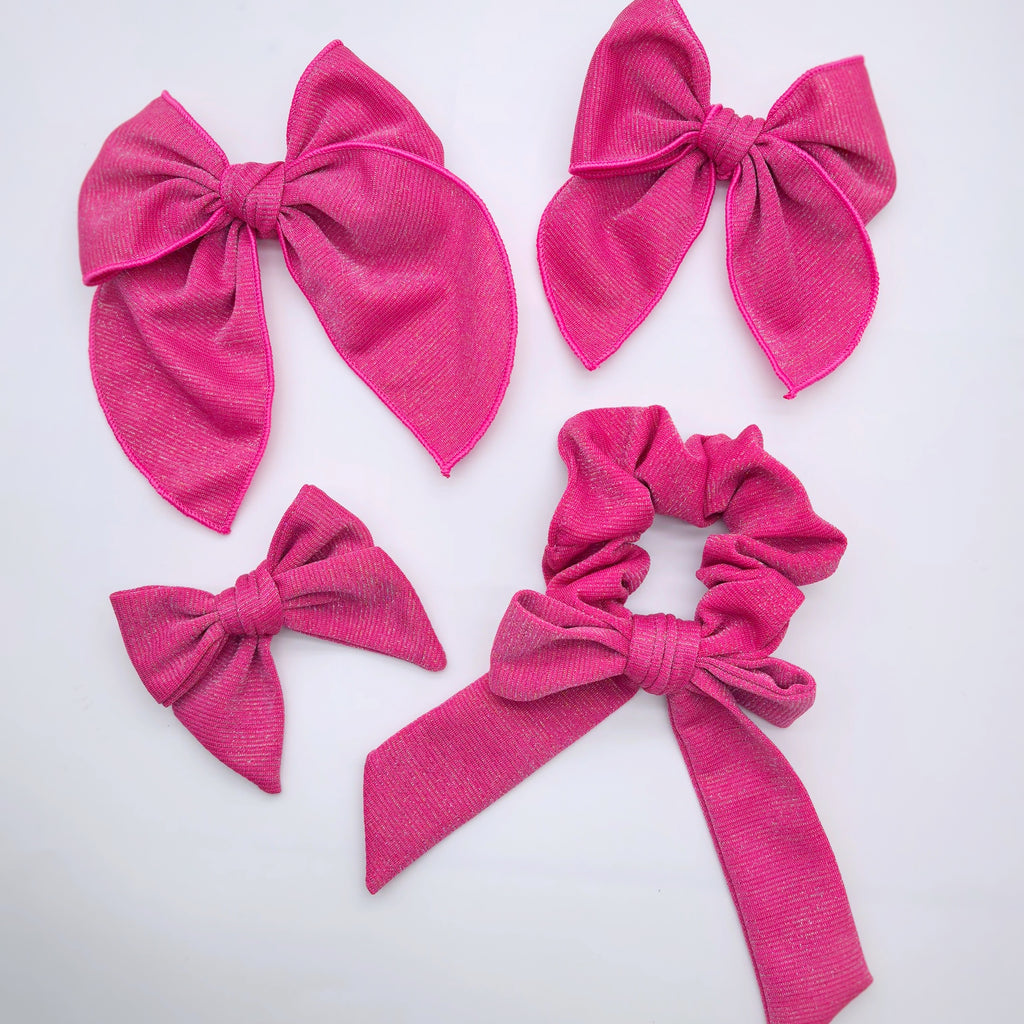 Pink and Red Solids Bow Strip and Scrunchie Collection