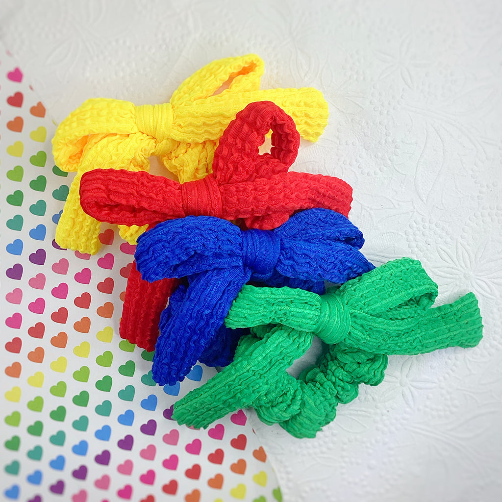 Primary and Neutral Bow Scrunchie Collection