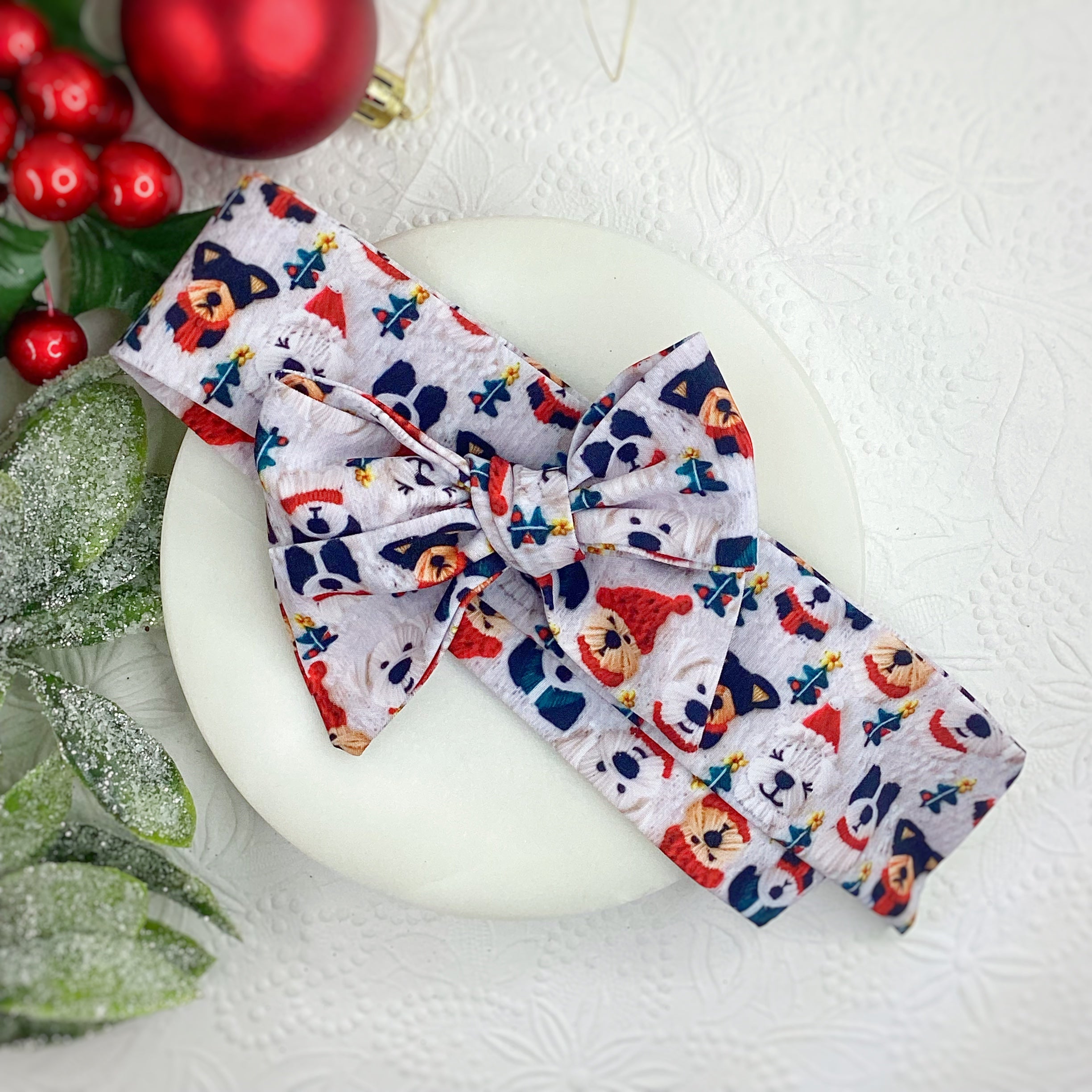 Knit Dogs Bow Strip, Headband and Scrunchie Collection