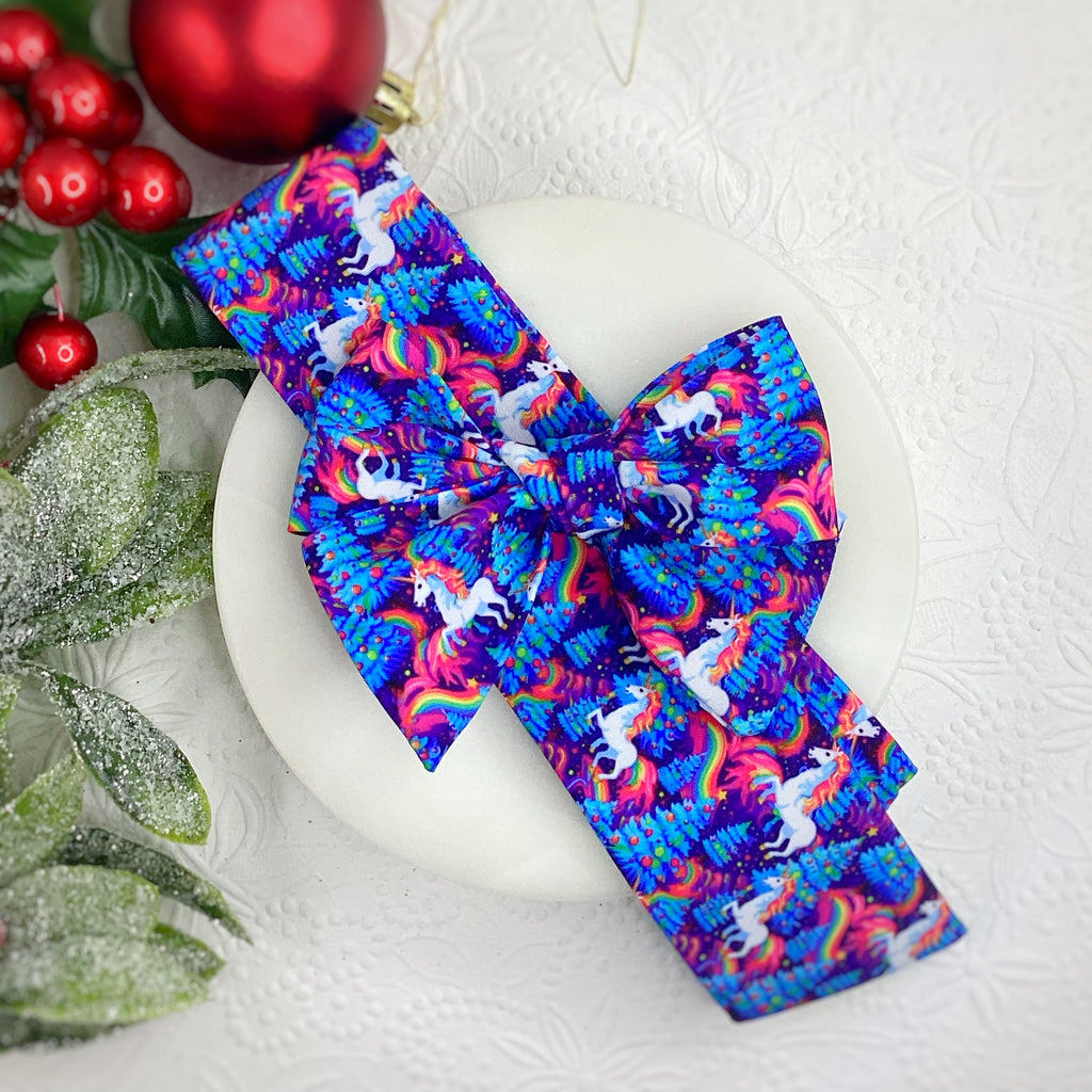 Christmas Rainbow Unicorns Bow Strip and Scrunchie Collection