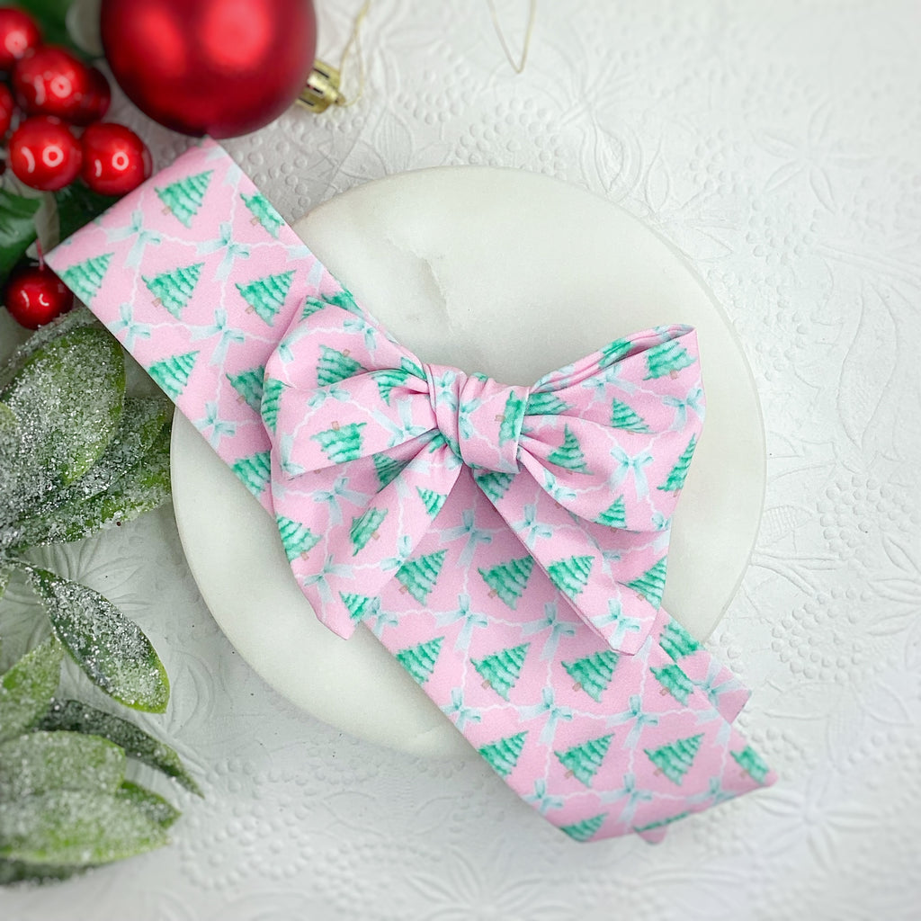 Coquette Pink Christmas Bow Strip, Headband and Scrunchie Collection