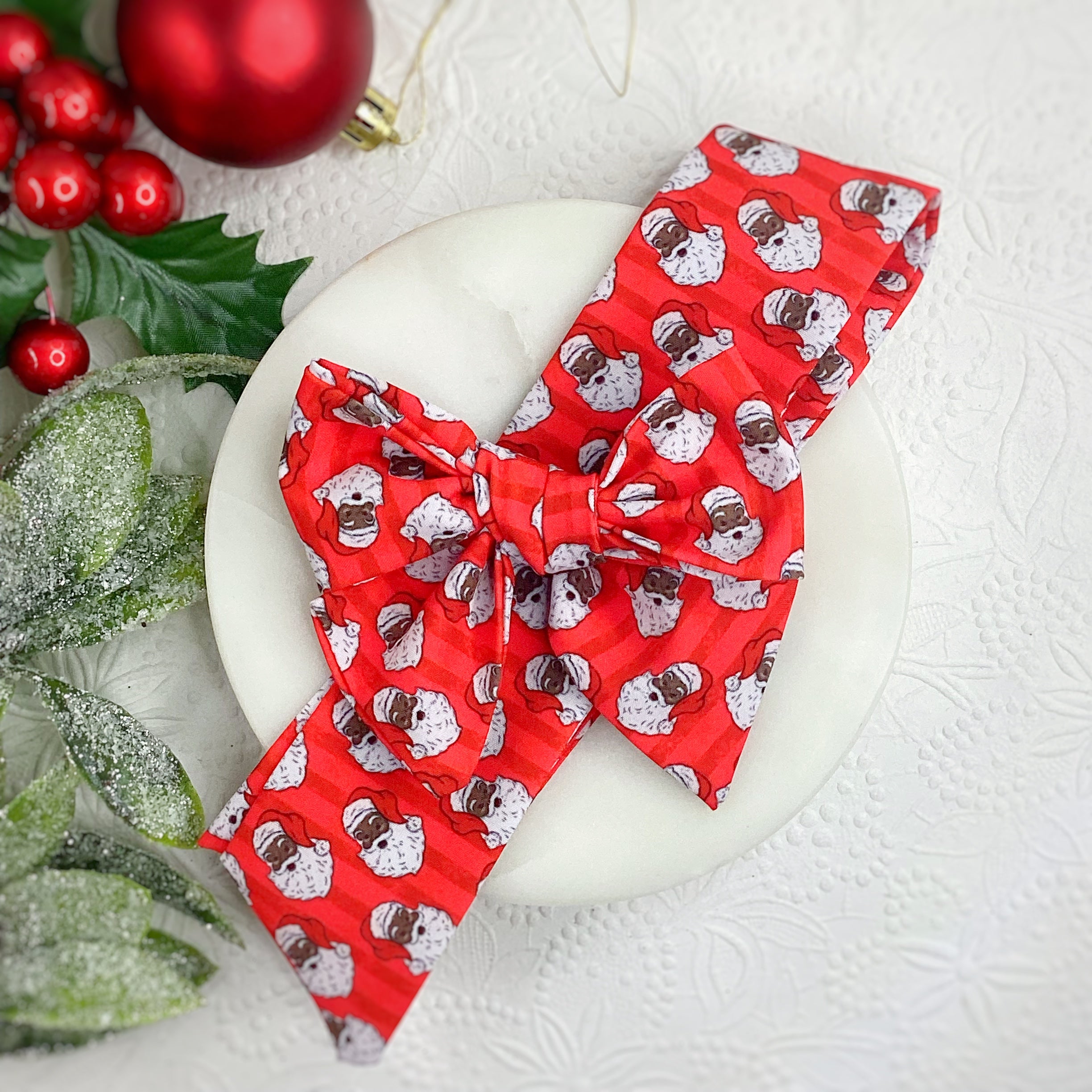 Santa with Red Stripes Bow Strip and Scrunchie Collection