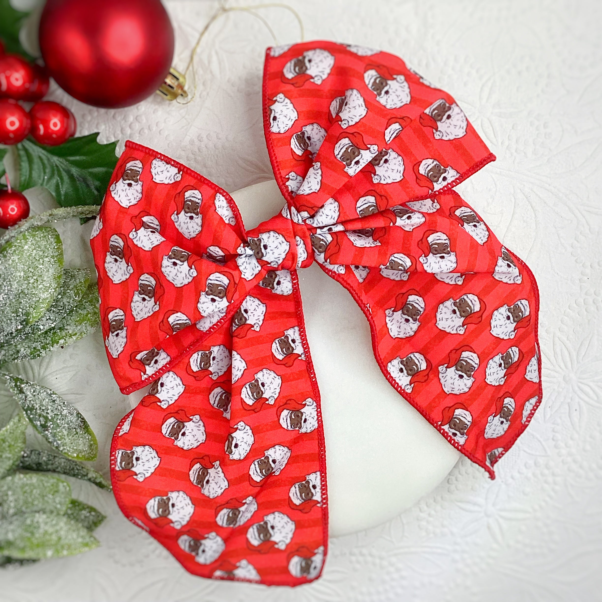Santa with Red Stripes Bow Strip and Scrunchie Collection