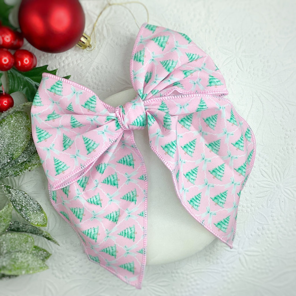 Coquette Pink Christmas Bow Strip, Headband and Scrunchie Collection