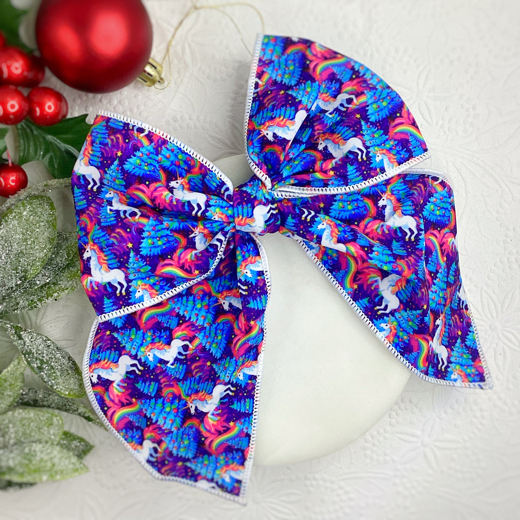 Christmas Rainbow Unicorns Bow Strip and Scrunchie Collection