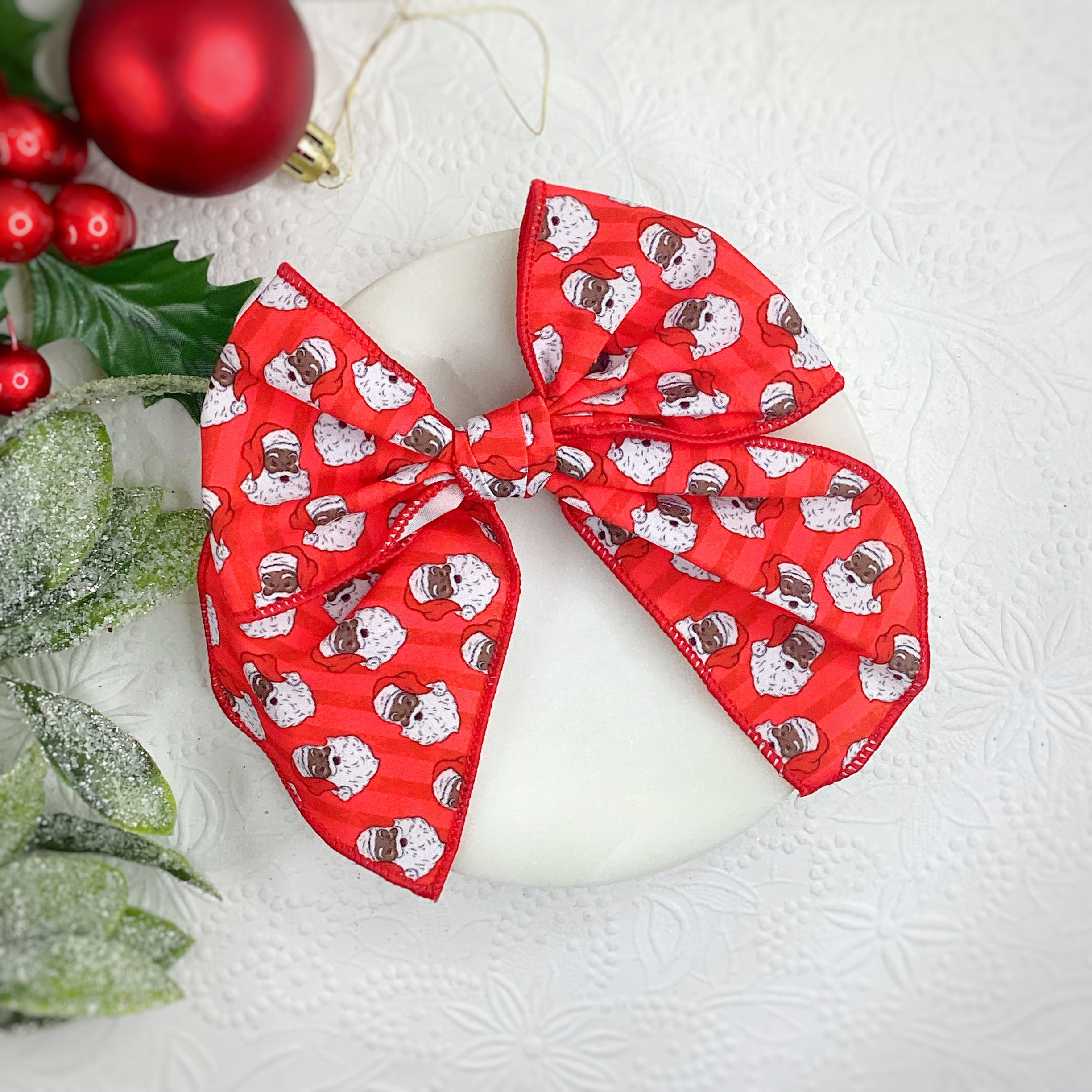 Santa with Red Stripes Bow Strip and Scrunchie Collection
